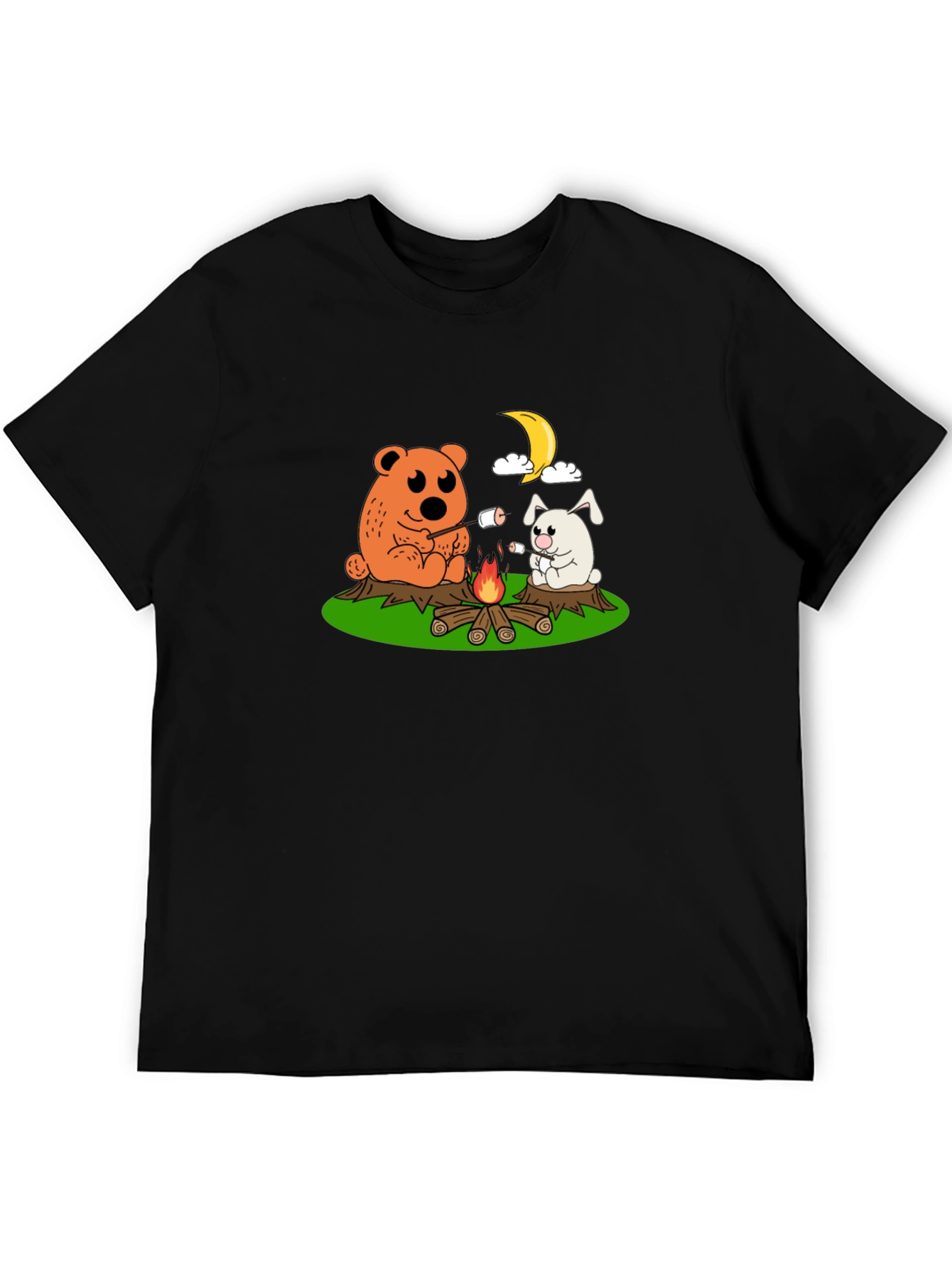 Black Cute Camping Bear & Bunny Graphic Tee view 5