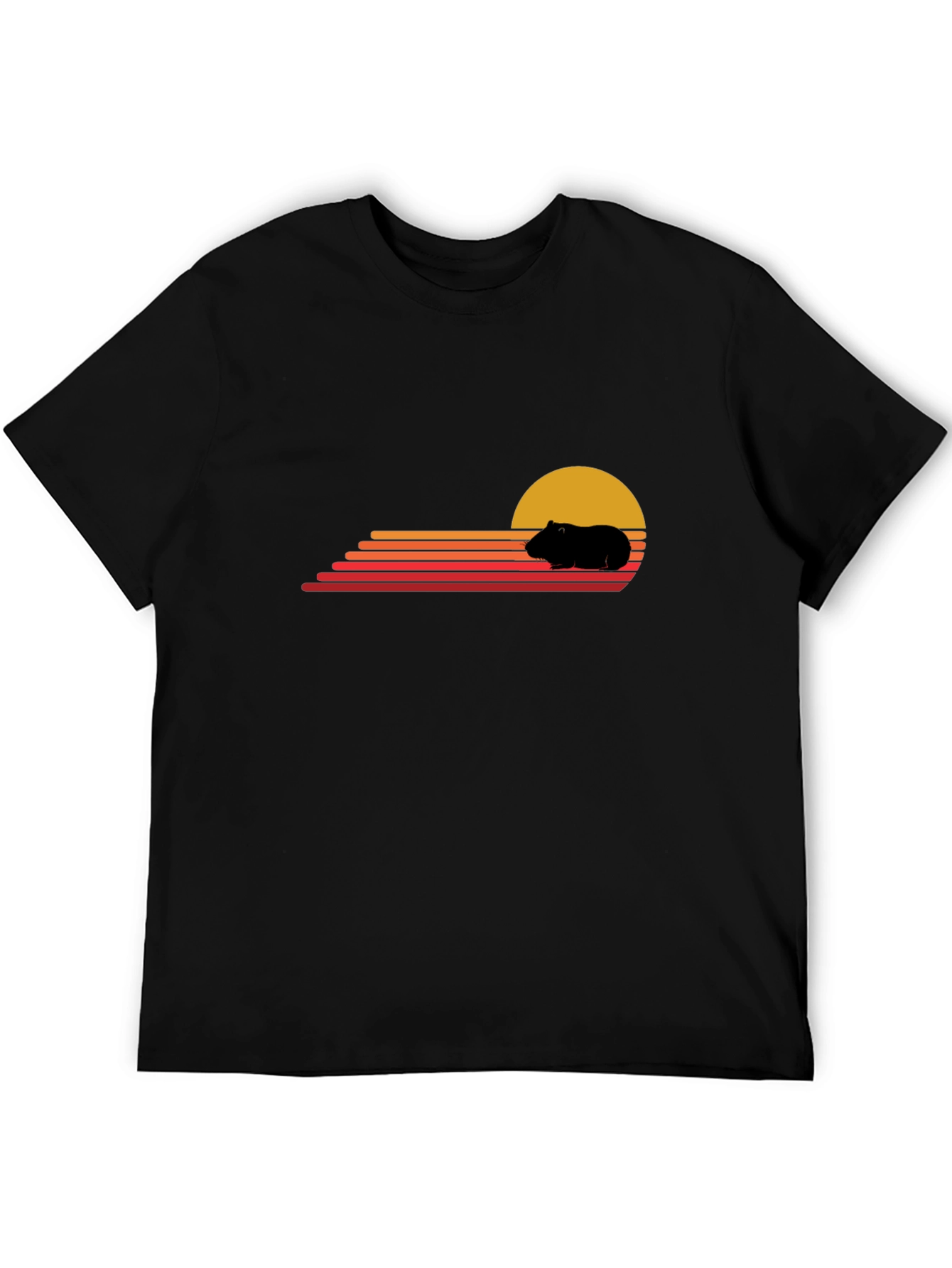 Black Retro Guinea Pig Sunset T-Shirt view 5