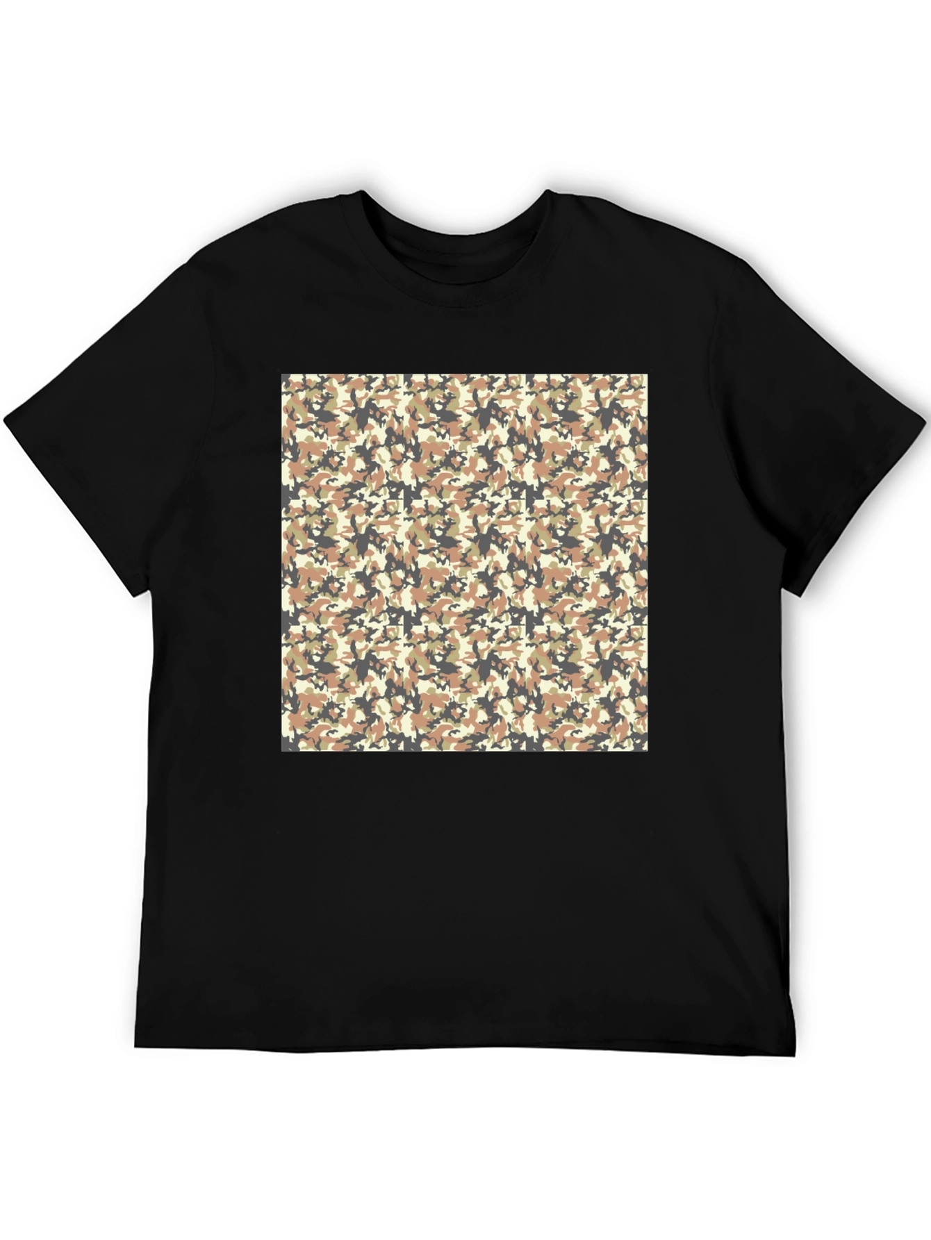 Black Camo Patterned Graphic Print Black T-Shirt view 5