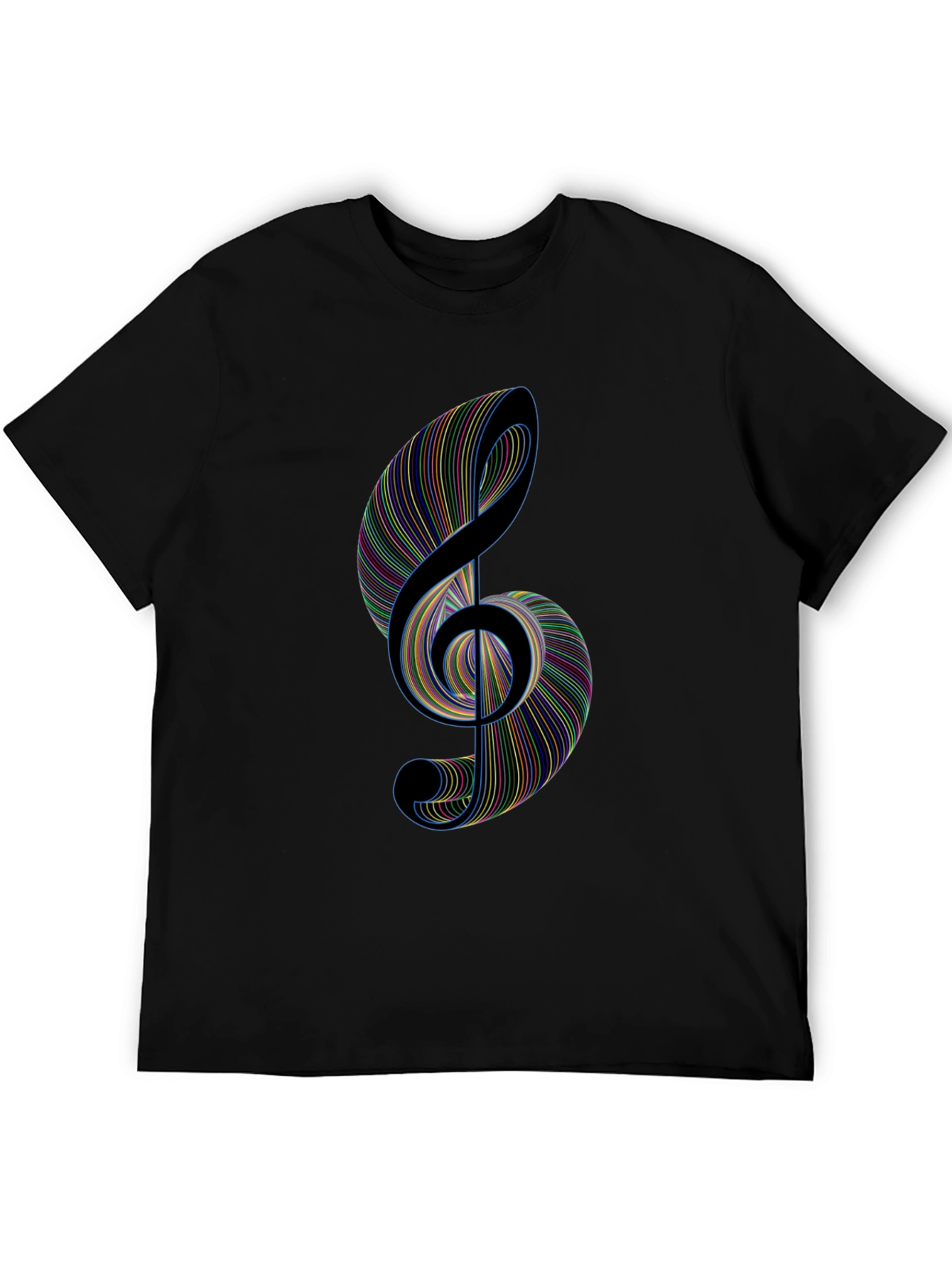 Black Treble Clef Music T-Shirt - Colorful Lines view 5