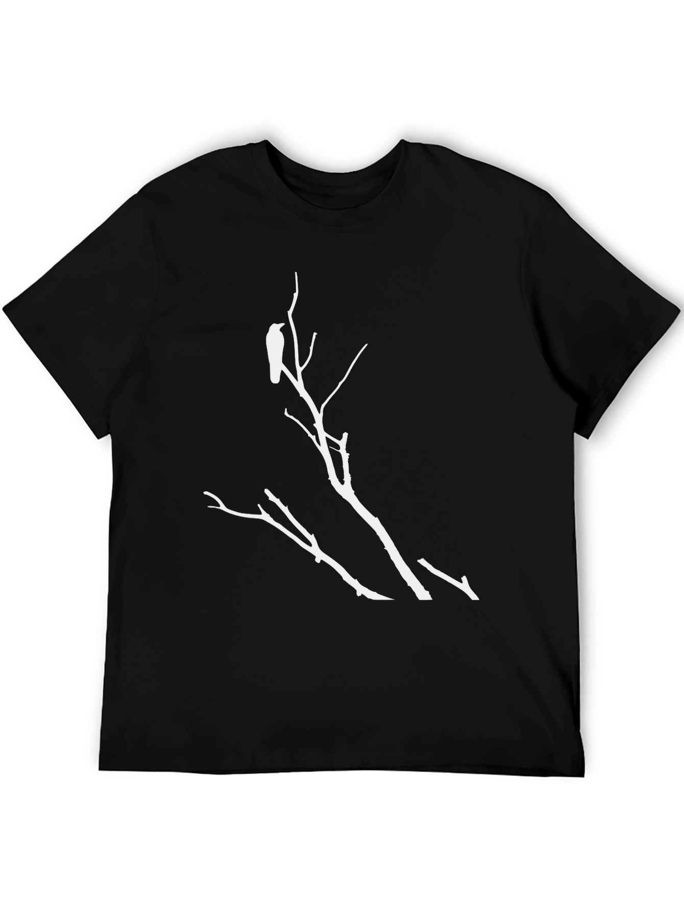 Black Raven on Branch Graphic Tee - Black Cotton Casual Top view 5