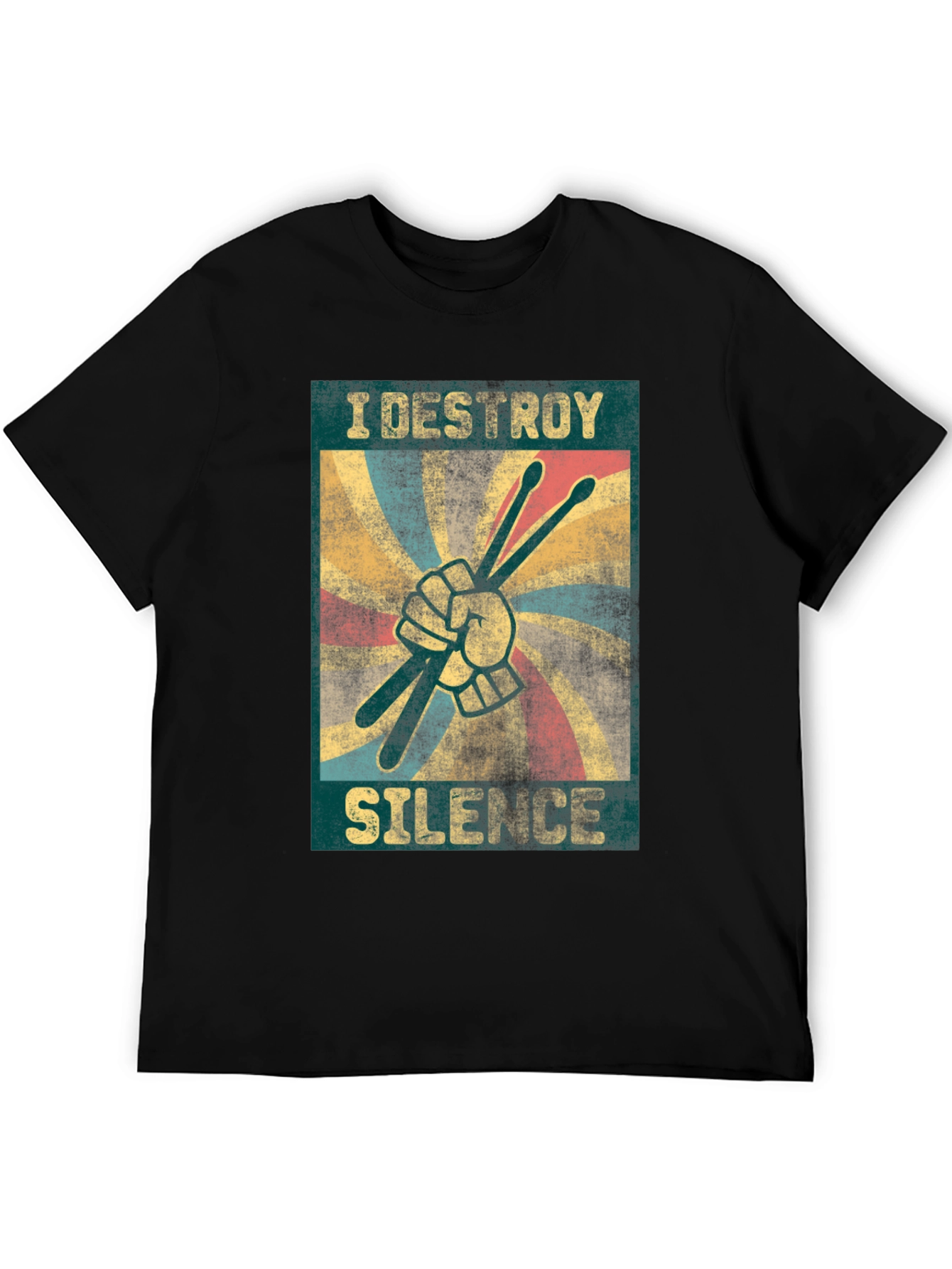 Black I Destroy Silence T-Shirt - Drummer Design view 5