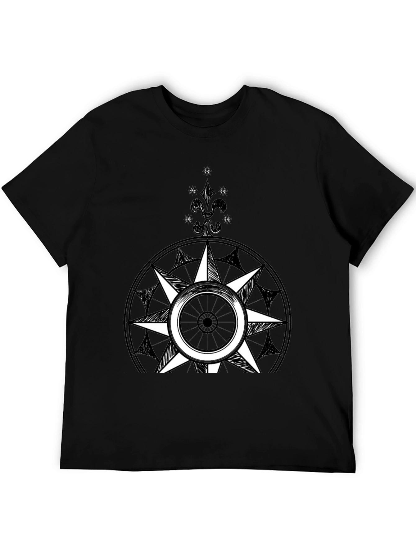 Black Compass Rose Graphic Tee - Black Cotton Blend view 5