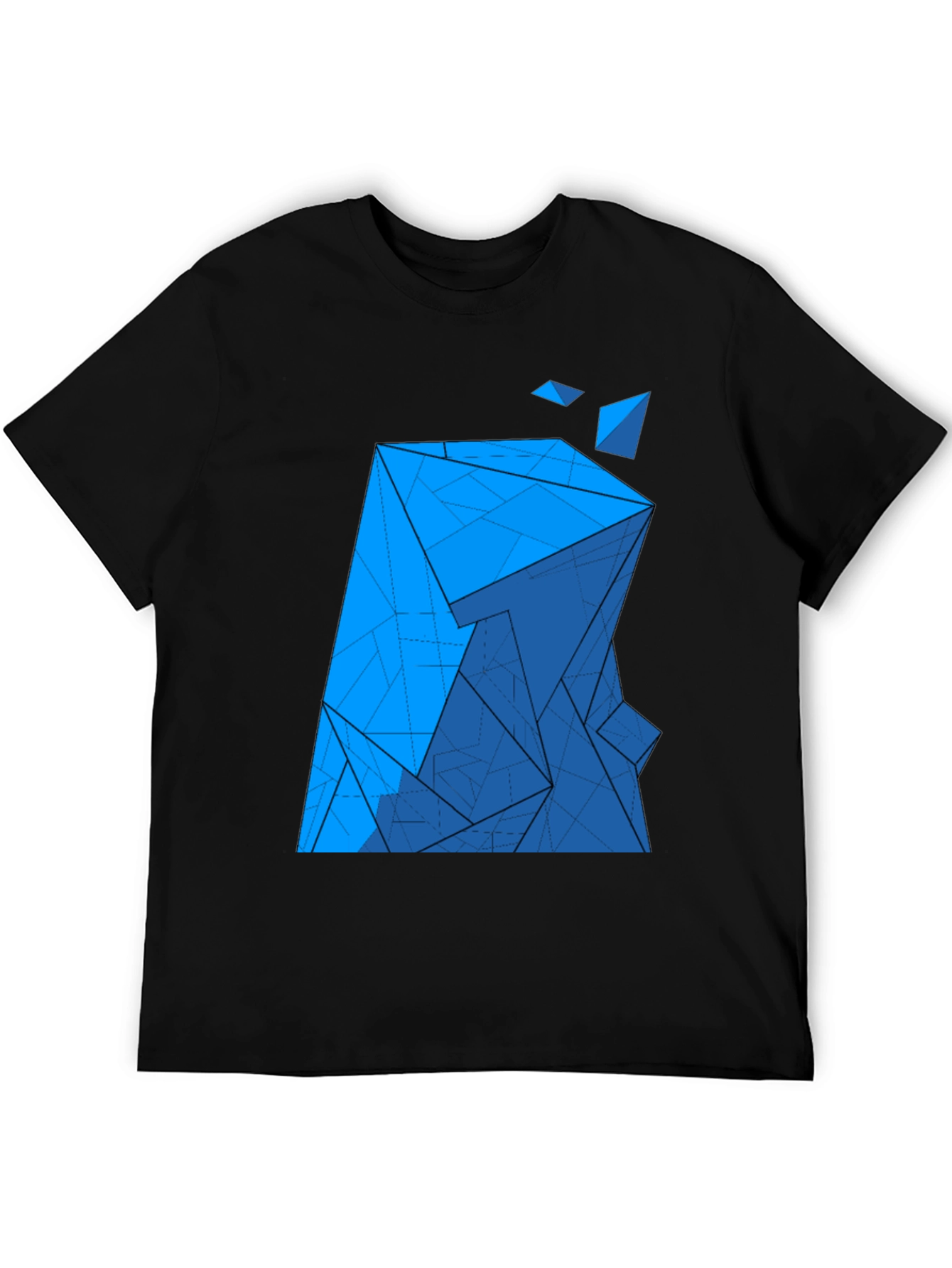 Black Abstract Blue Geometric Print Black T-Shirt view 5