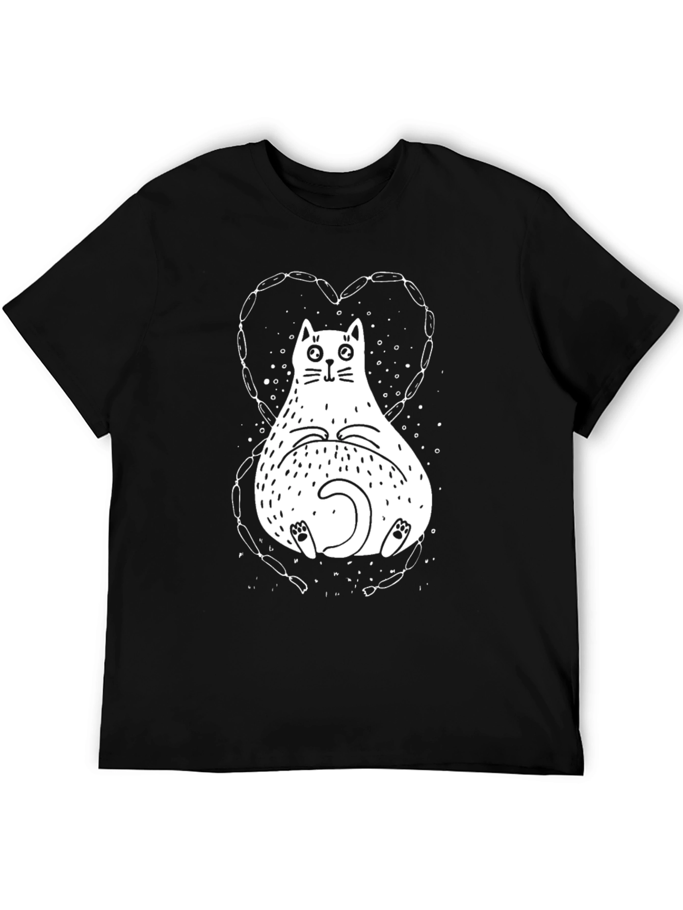 Black Funny Cat Sausage Heart Graphic T-Shirt view 5