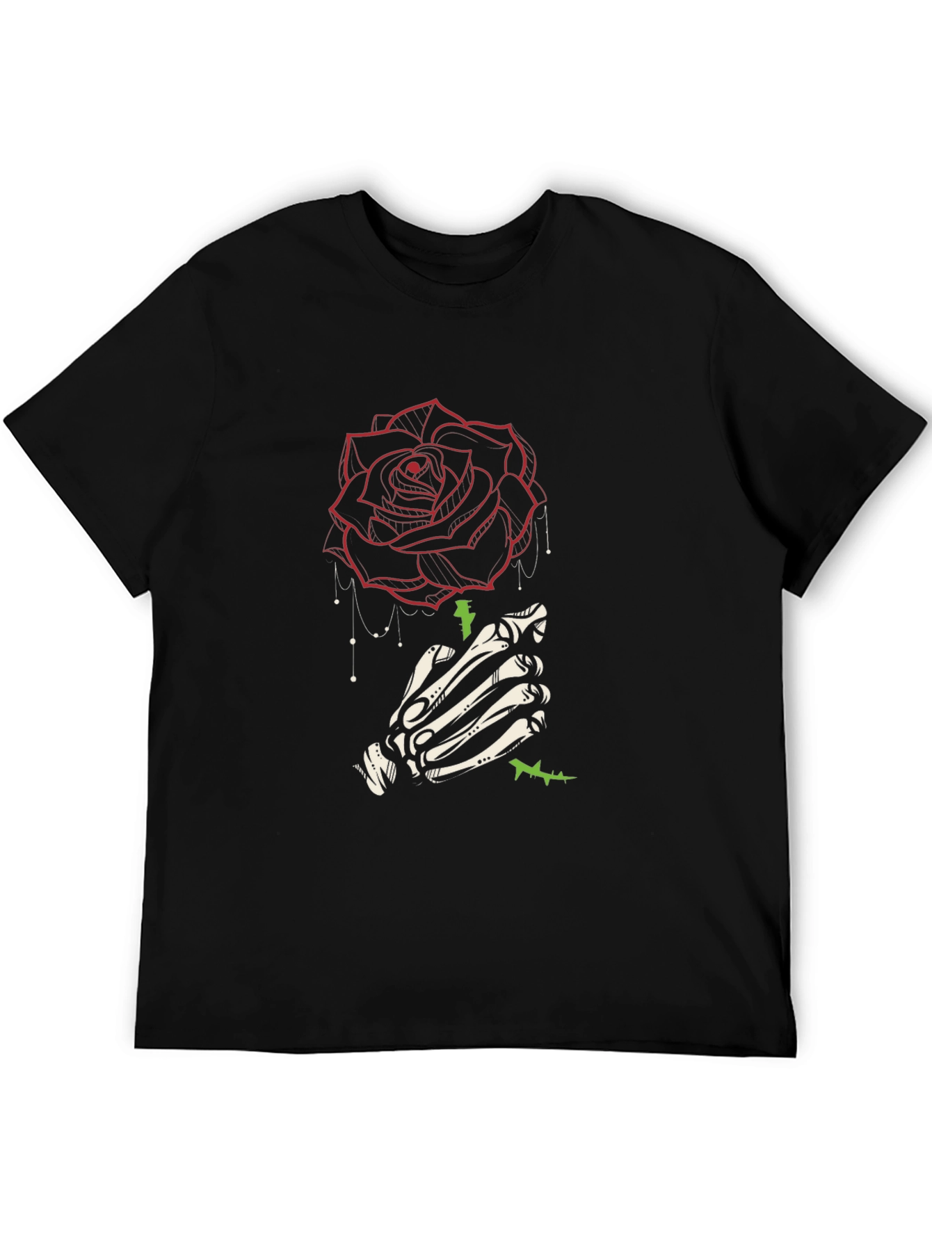 Black Rose & Skeleton Hand Graphic Tee - Stylish Men's Black T-Shirt view 5
