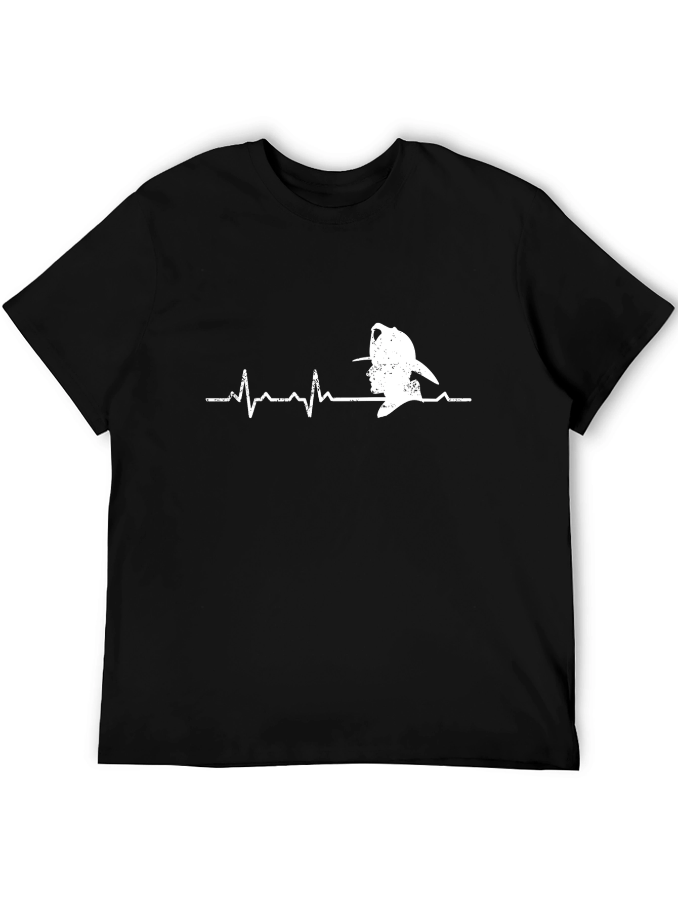 Black Firefighter Heartbeat Graphic Tee - Black Cotton Casual T-Shirt view 5