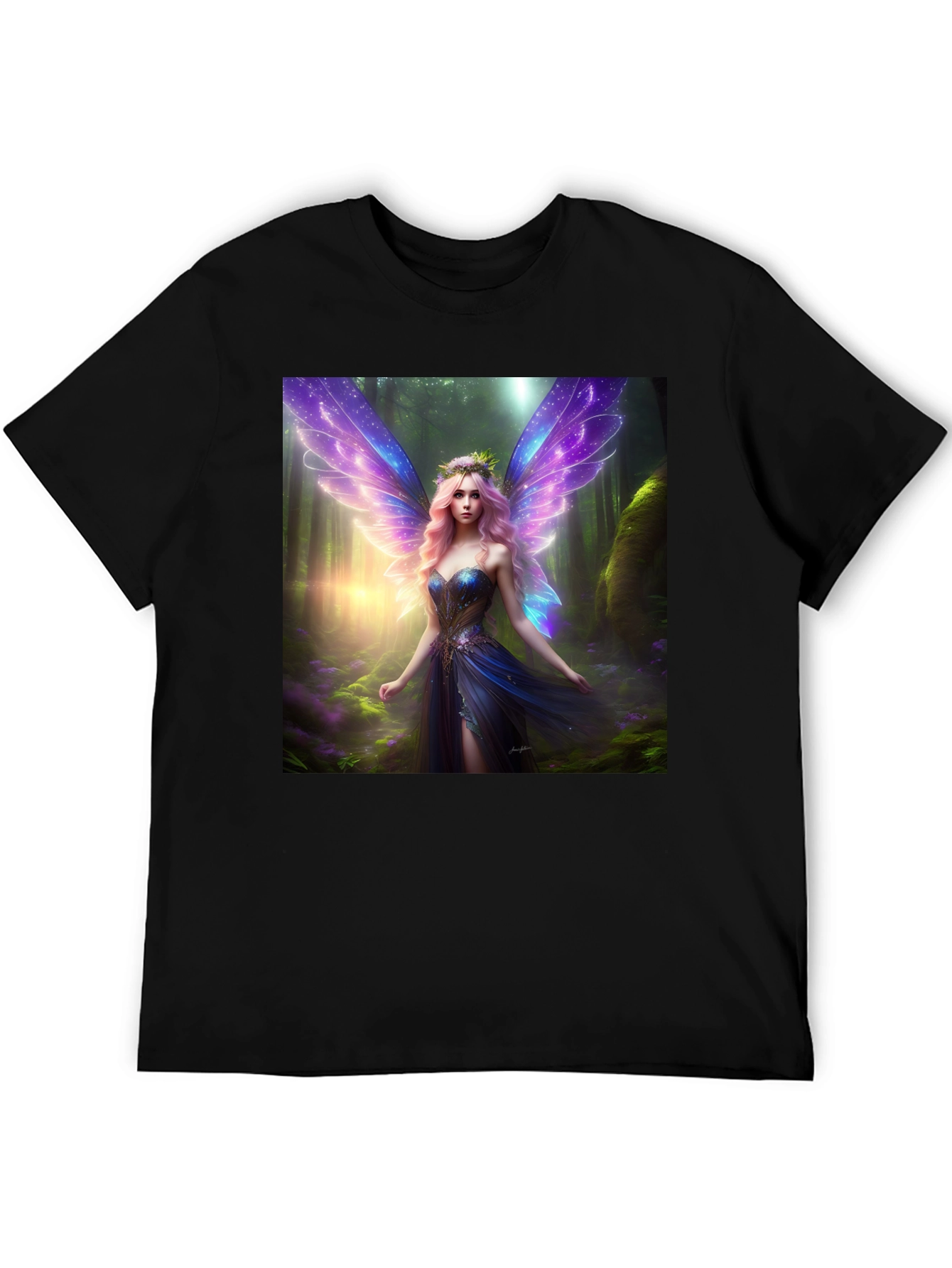 Black Fantasy Fairy Print Black Tee view 5
