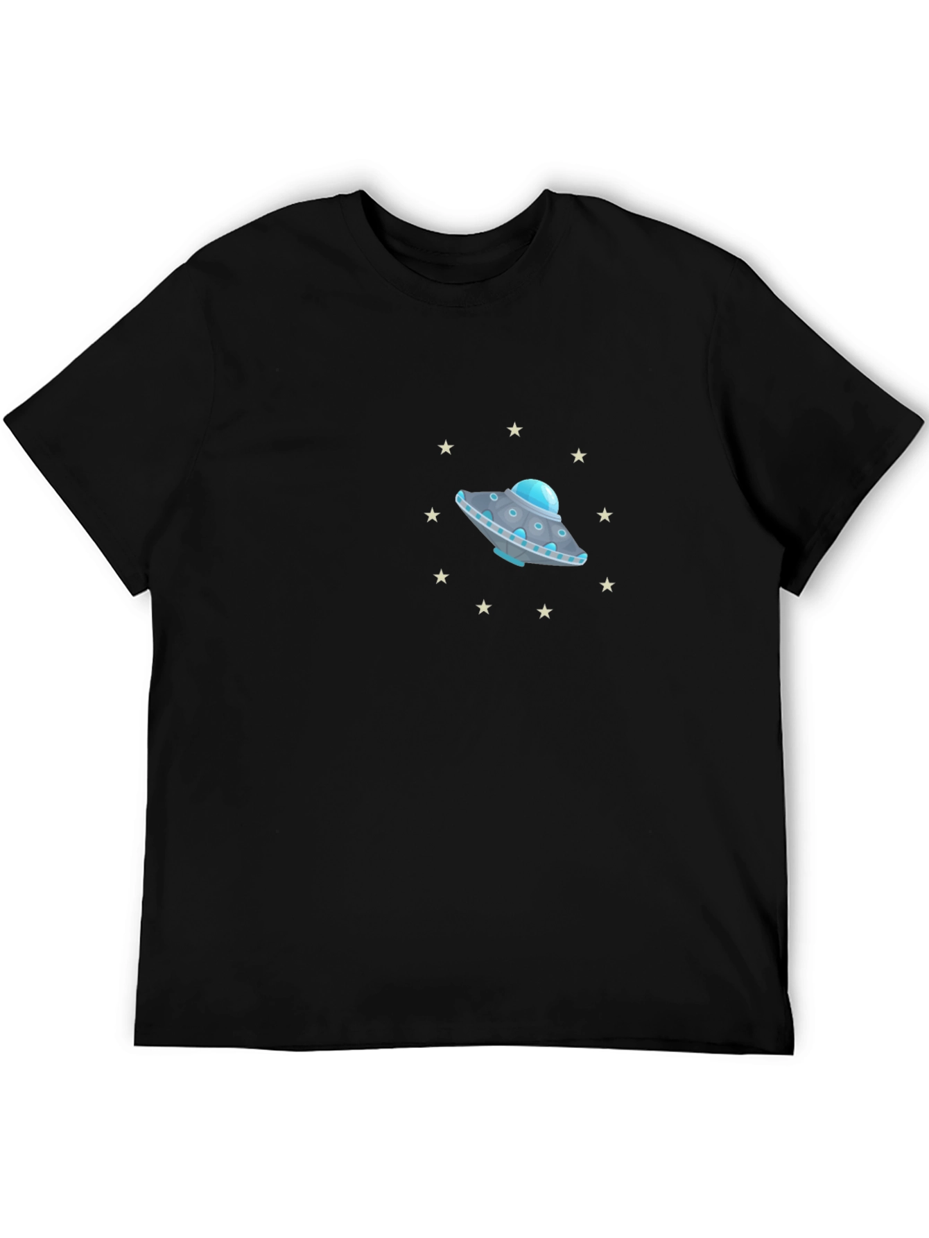 Black UFO Graphic T-Shirt - Black, Crew Neck view 5