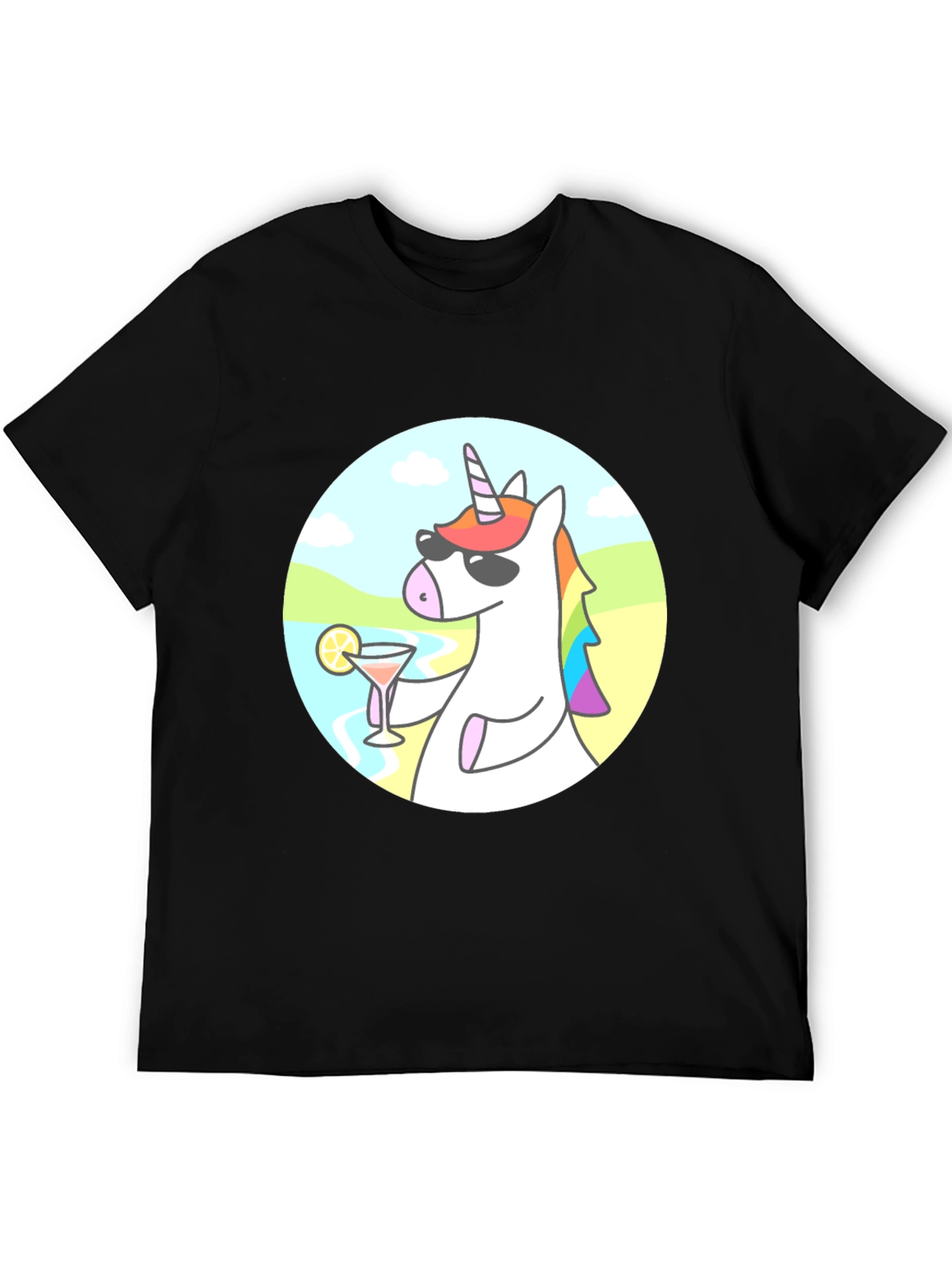 Black Cool Unicorn Cocktail T-Shirt - Black Cotton Graphic Tee view 5
