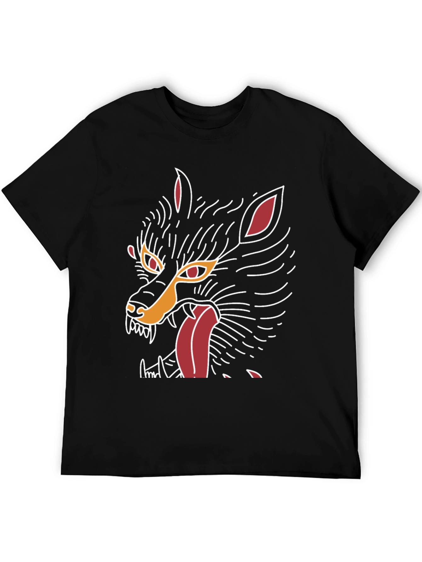 Black Men's Black Graphic Tee - Wolf Design view 5