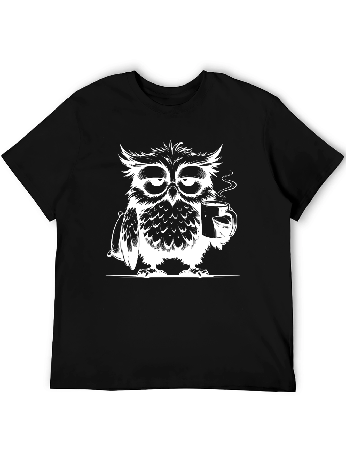 Black Sleepy Owl Coffee Lover Graphic T-Shirt view 5