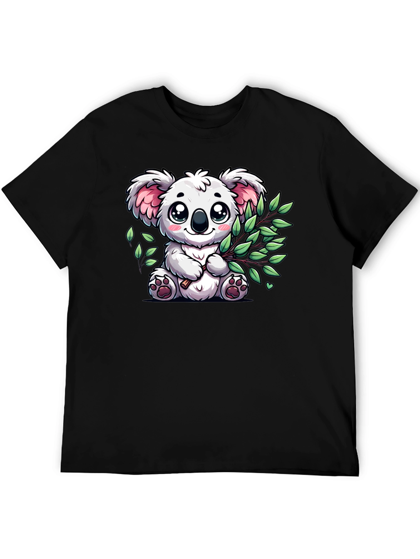 Black Cute Koala Bear Graphic Tee - Black Cotton T-Shirt view 5