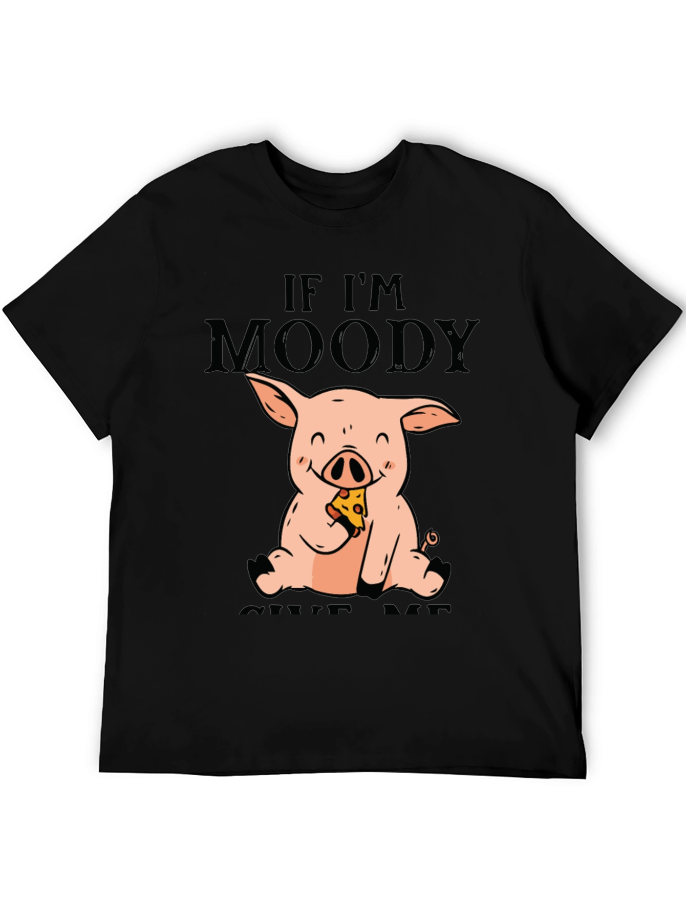 Black Moody Pig Pizza T-Shirt - Funny Graphic Tee view 5