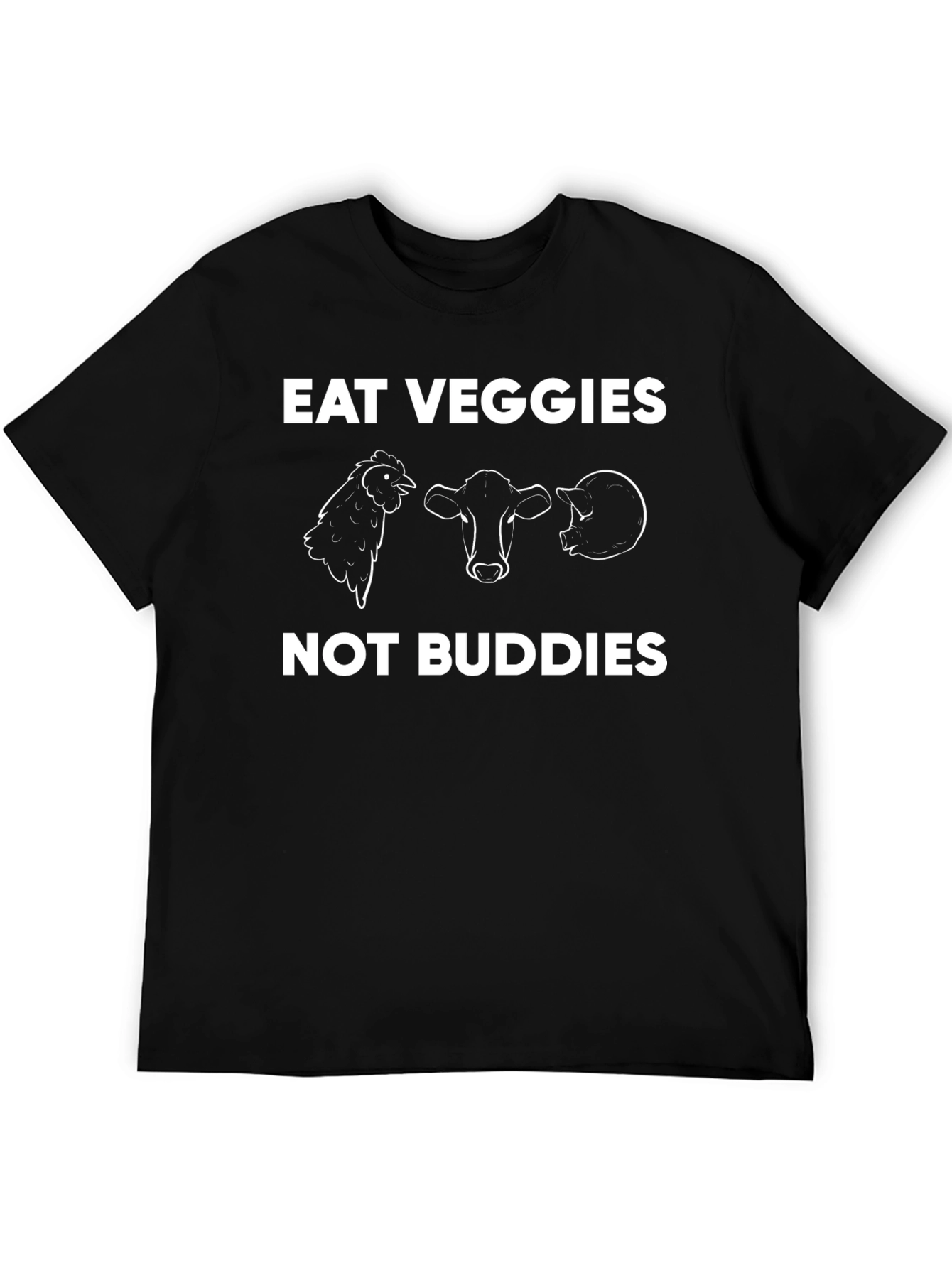 Black Eat Veggies Not Buddies Black Vegan T-Shirt view 5