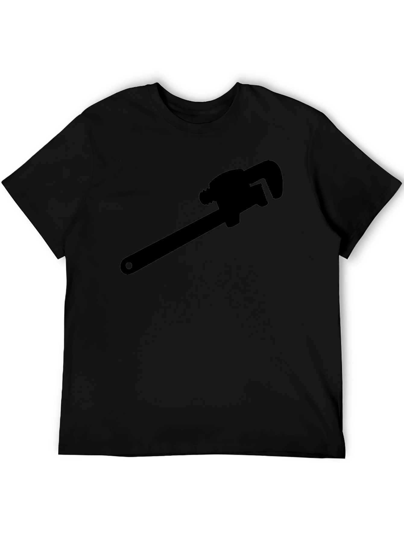 Black Plumber Wrench Graphic Tee - Black Cotton T-Shirt view 5