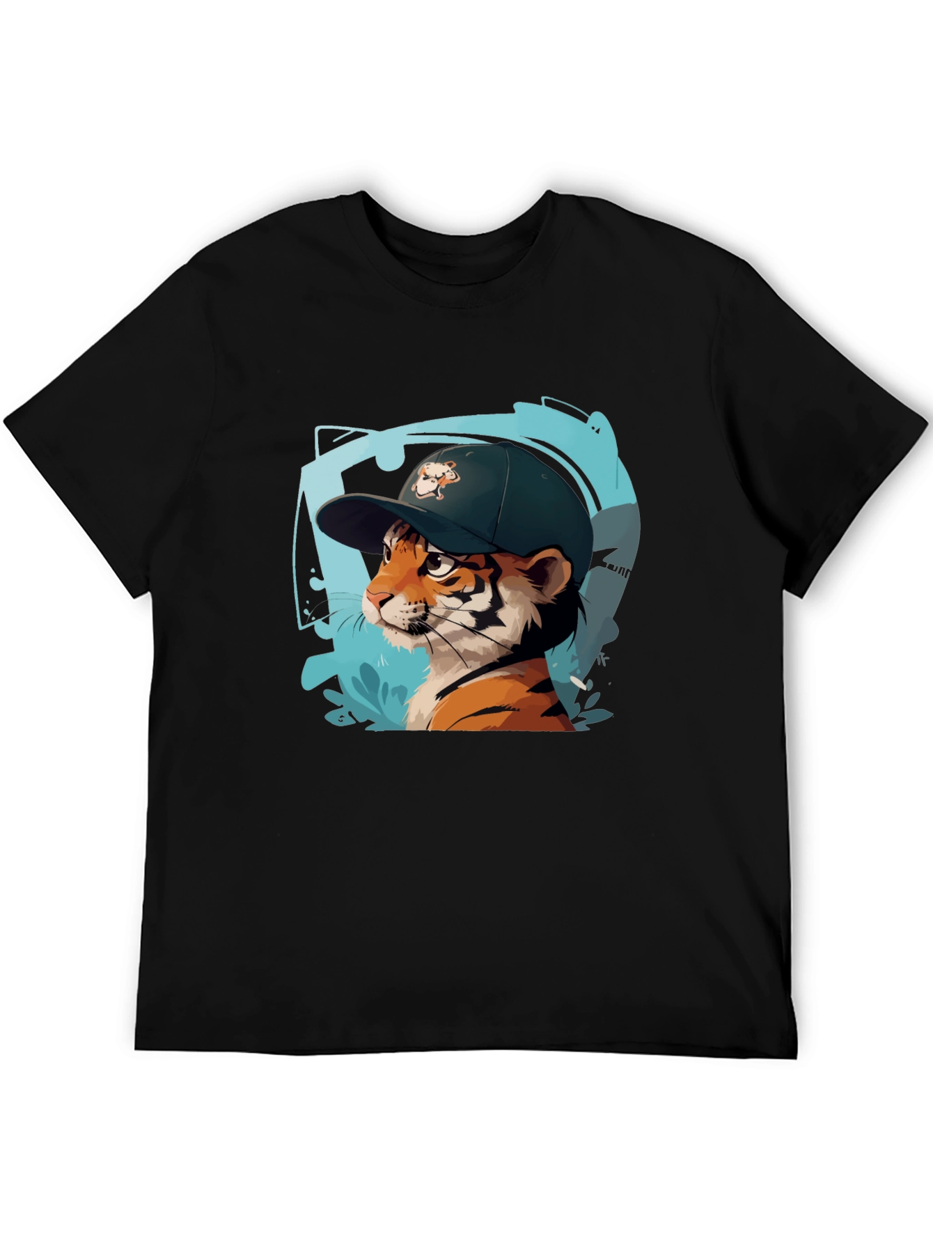 Black Cool Cat Tee - Tiger in a Hat Graphic Print Shirt view 5