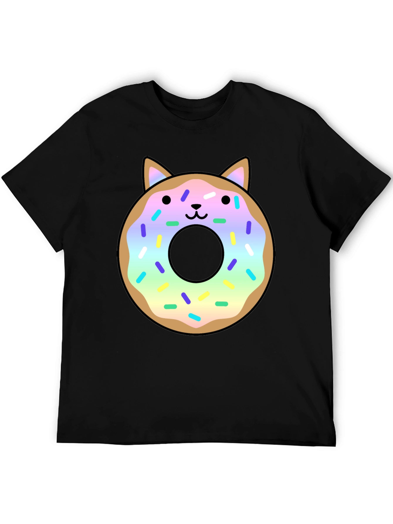 Black Cute Cat Donut Graphic Tee - Black Unisex T-Shirt view 5