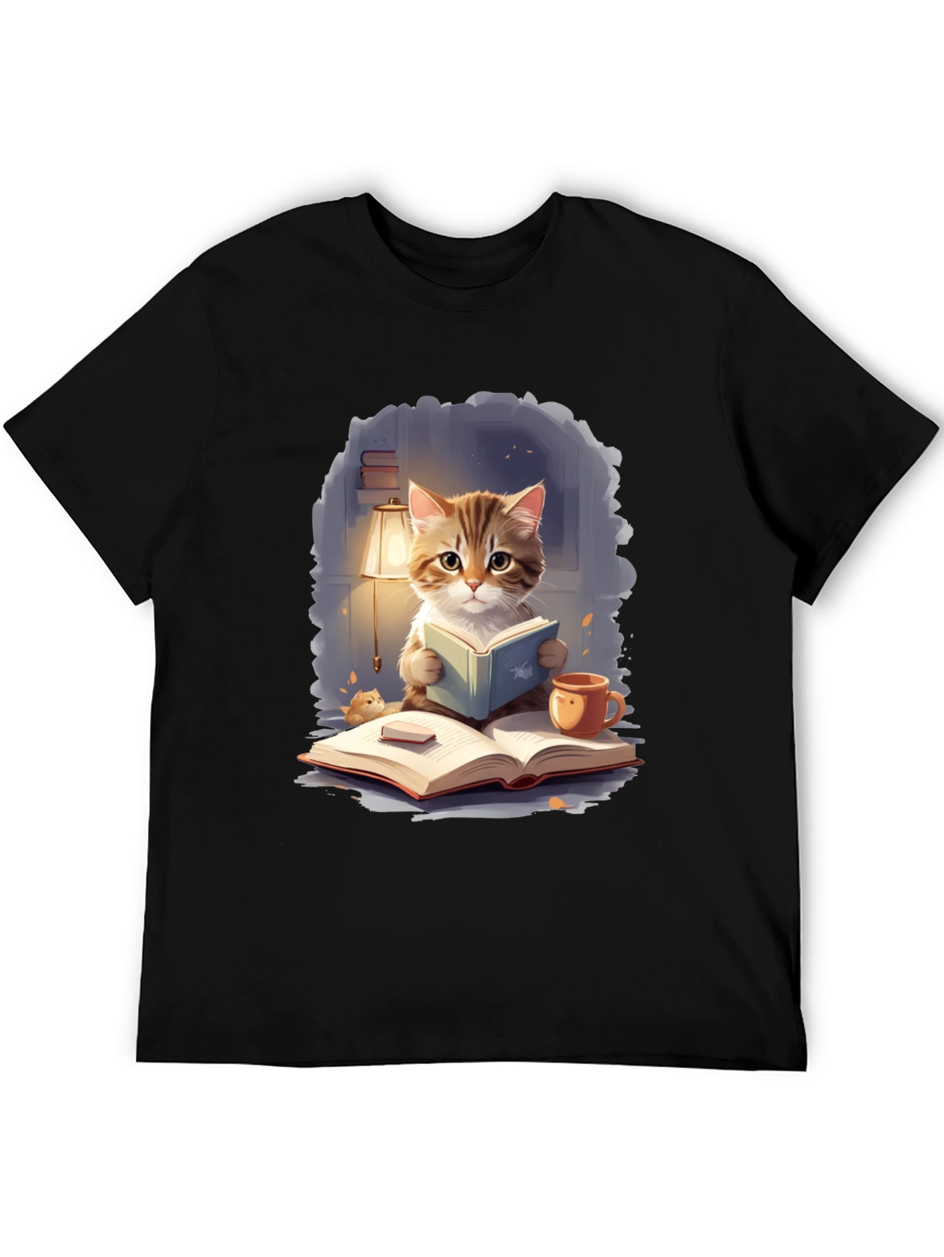 Black Cat Reading Book T-Shirt view 5
