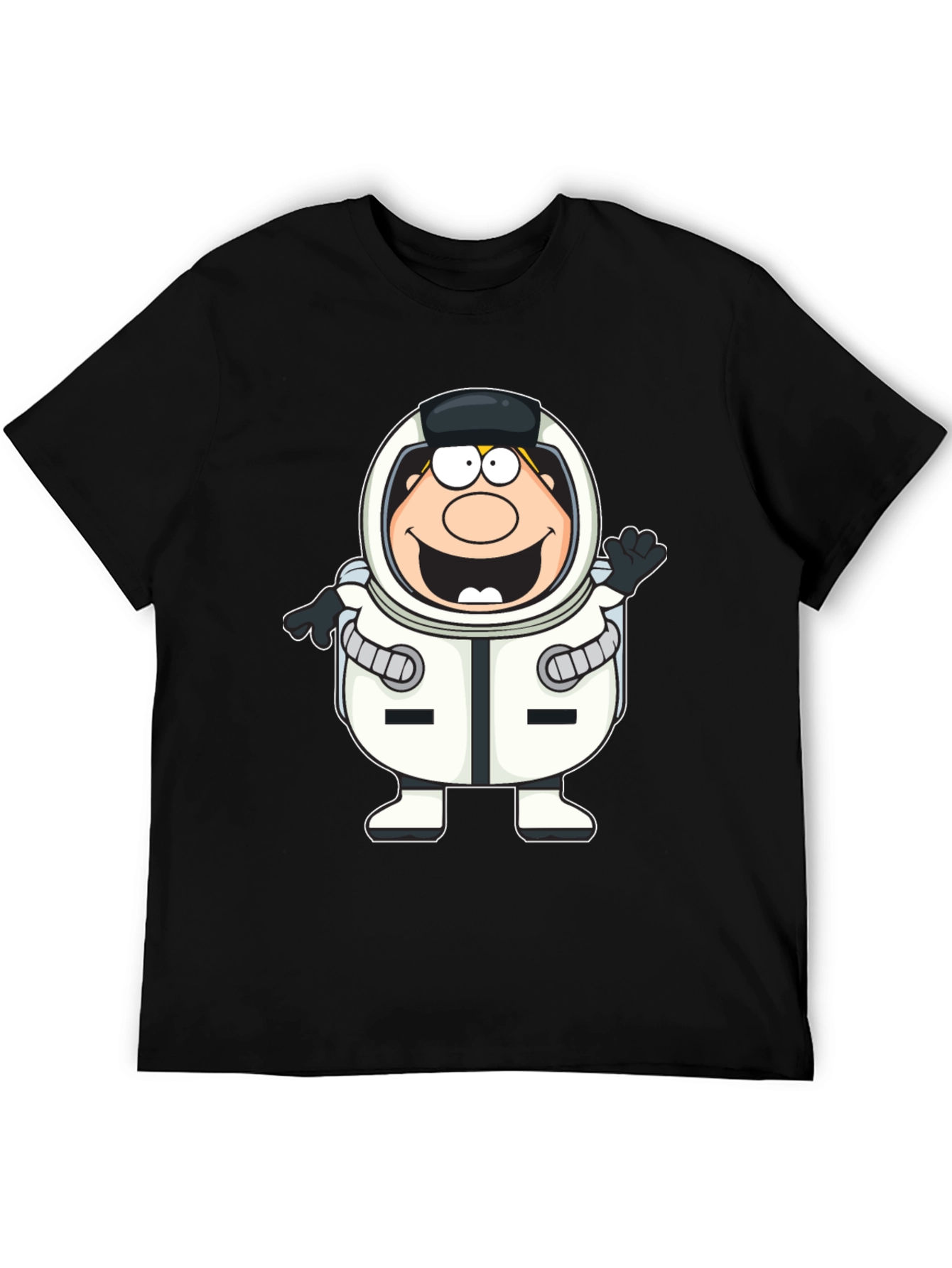 Black Cartoon Astronaut Black T-Shirt view 5