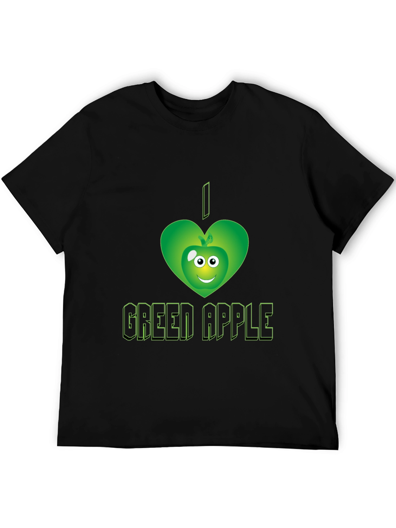 Black I Love Green Apple Graphic Tee - Trendy Casual Shirt view 5