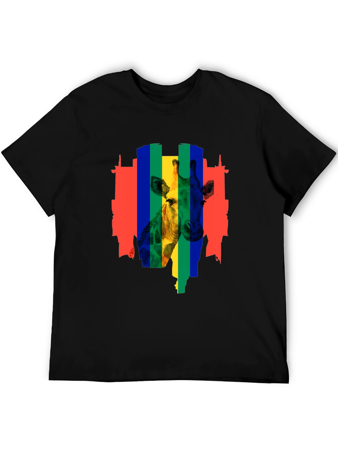 Black Rainbow Giraffe Graphic Tee - Men's Black T-Shirt view 5
