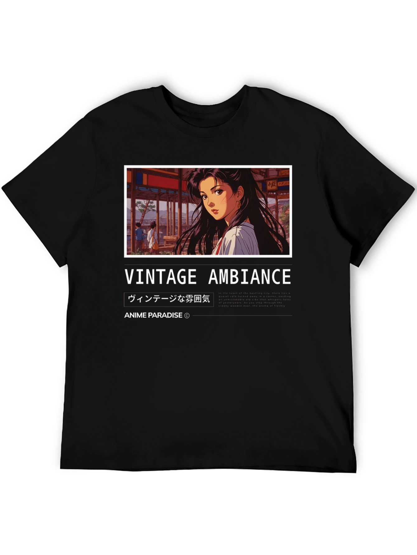 Black Vintage Anime Ambience T-Shirt view 5