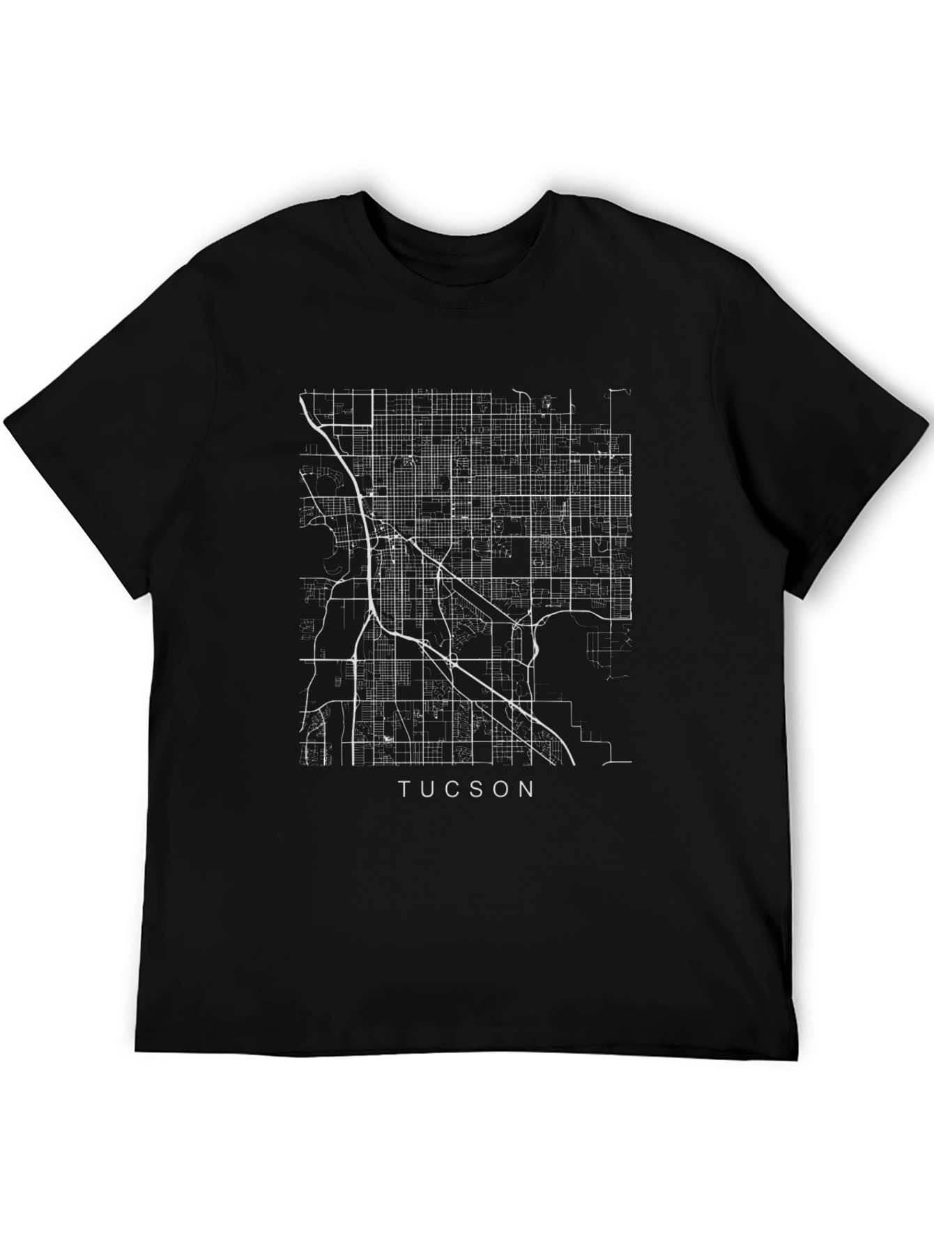 Black Tucson City Map T-Shirt - Urban Street Grid Tee view 5