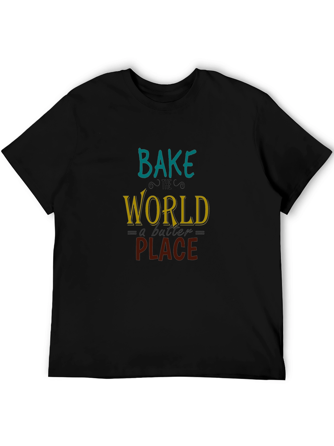 Black Bake the World T-Shirt: Black Cotton Tee view 5