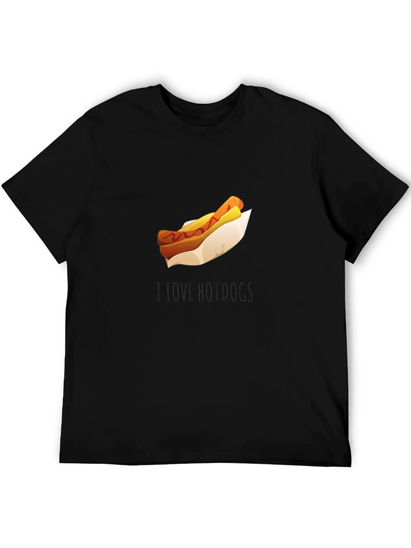 Black I Love Hot Dogs T-Shirt - Casual Black Tee view 5
