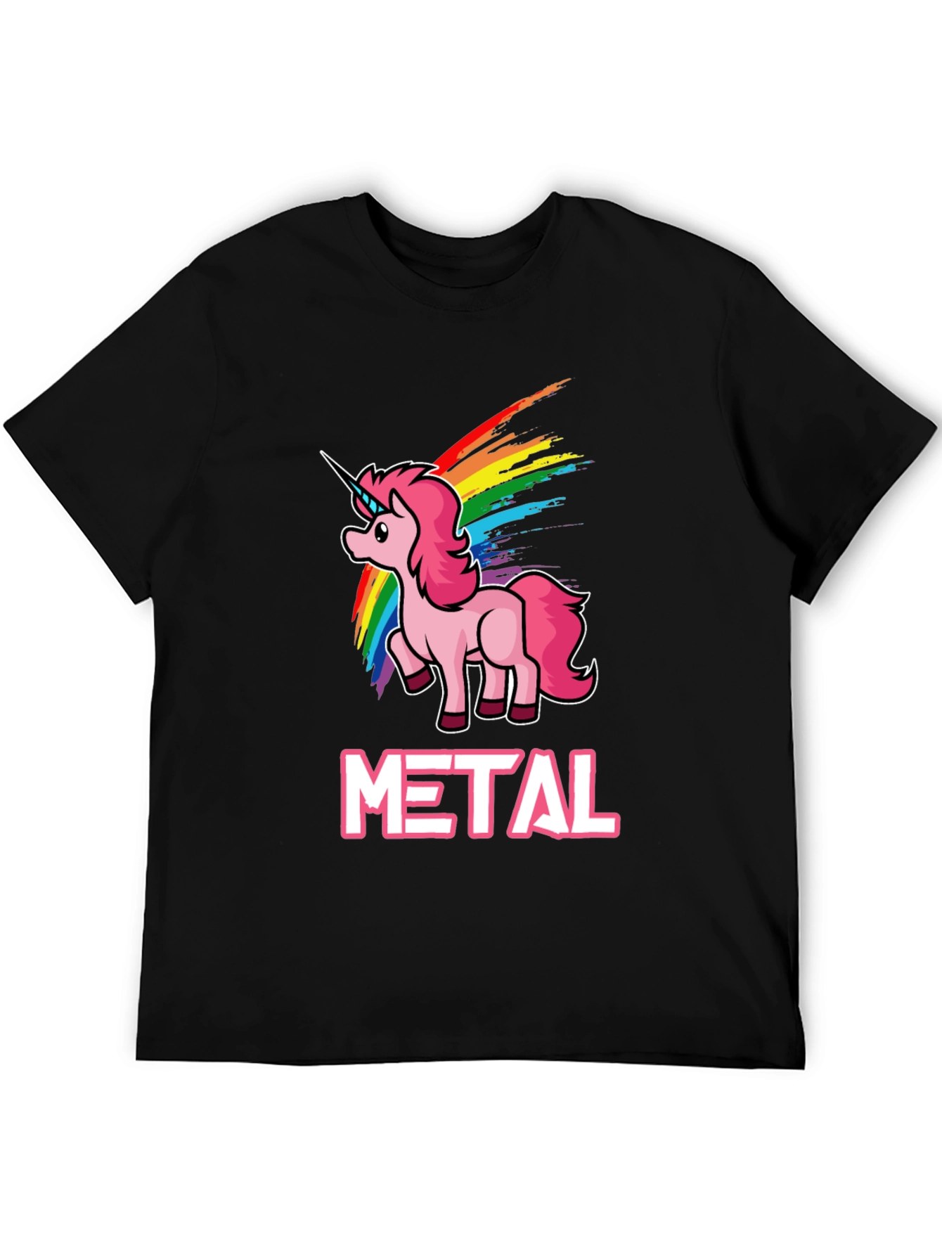 Black Unicorn Metal Rainbow T-Shirt - Heavy Metal Style view 5
