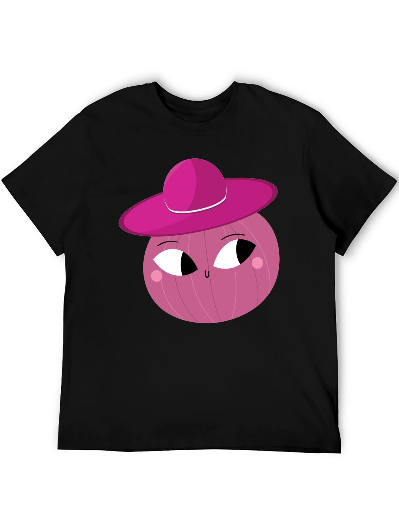 Black Whimsical Pink Onion Character Graphic T-Shirt view 5