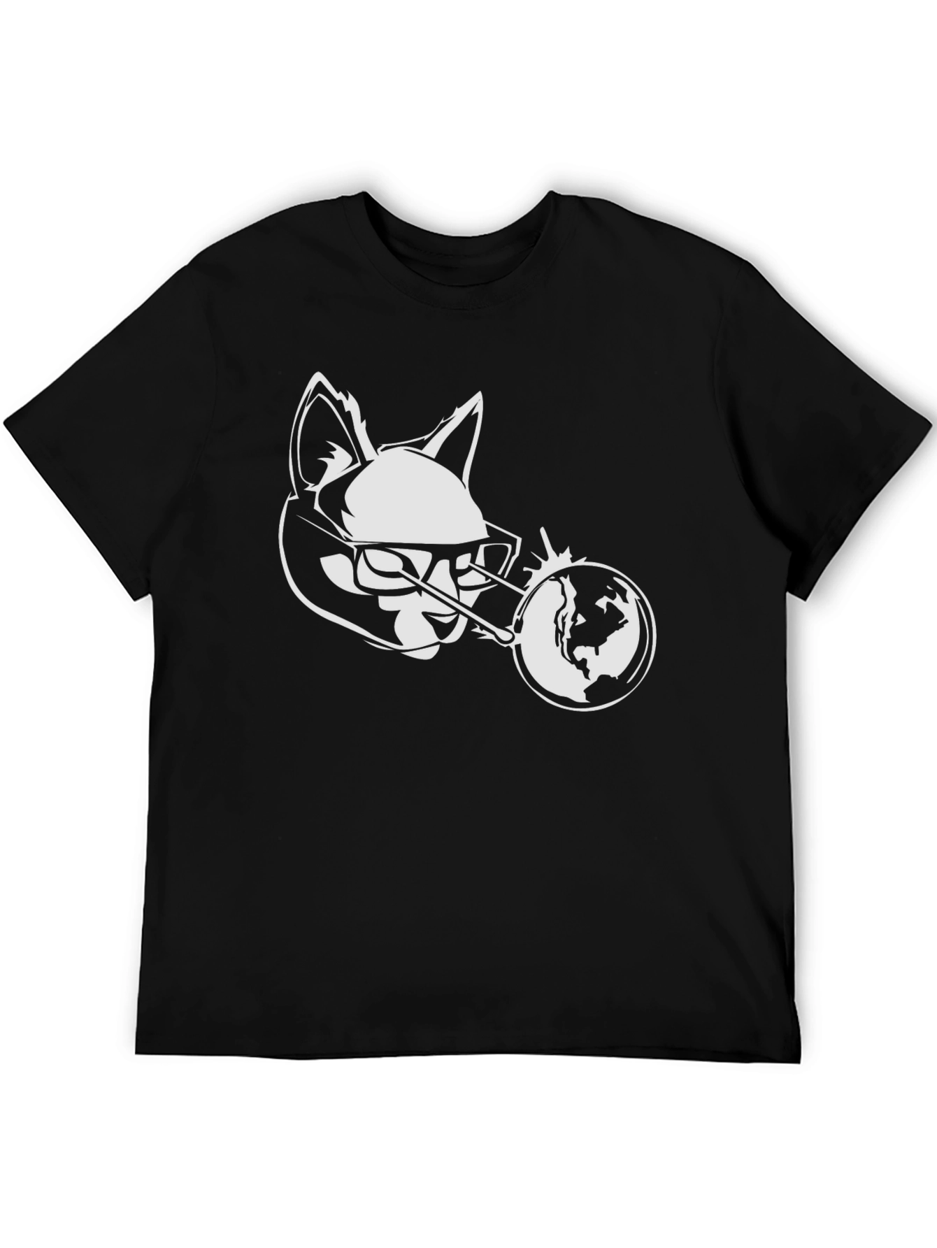 Black Cool Cat Globe Graphic Black T-Shirt view 5