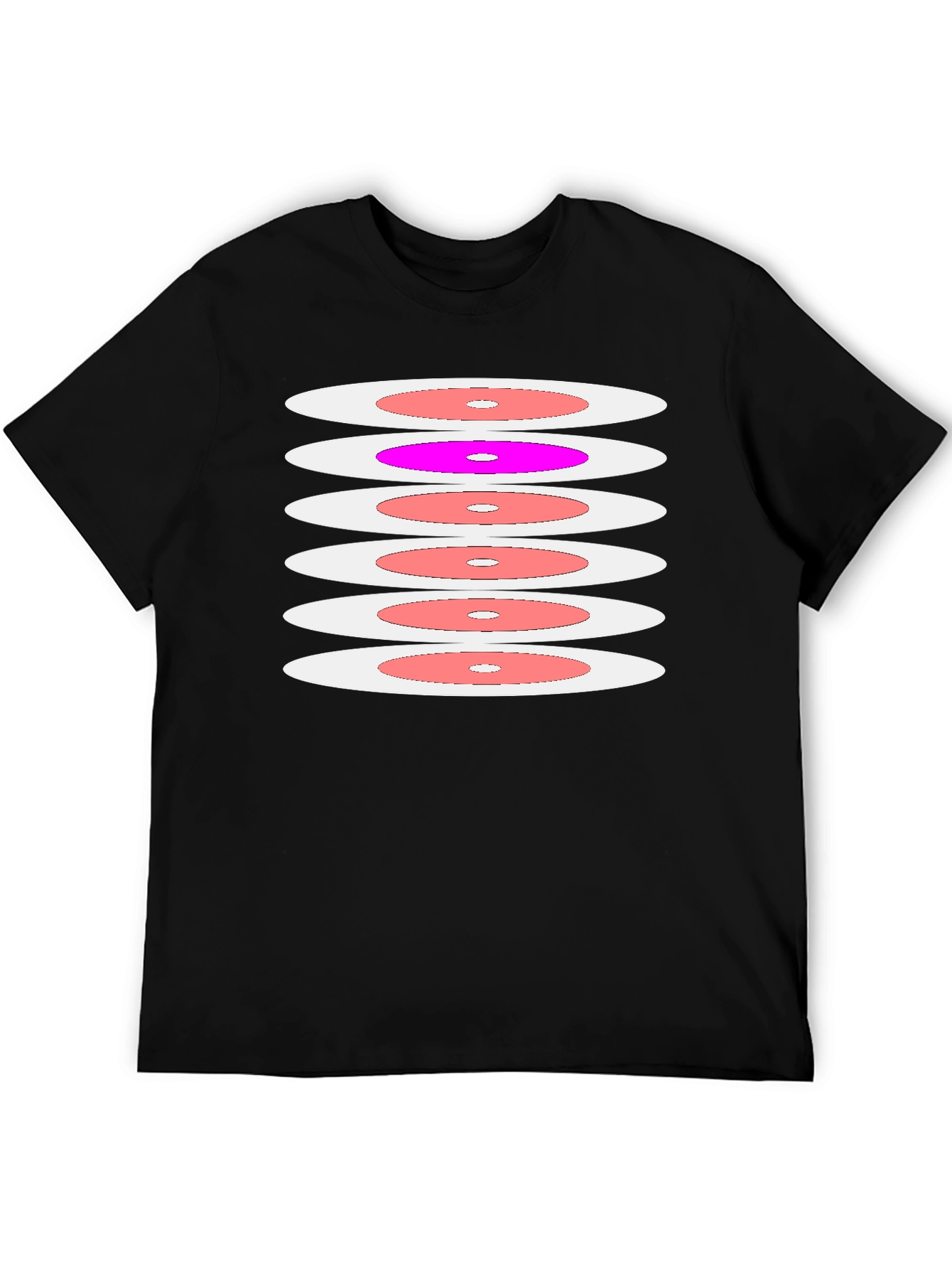 Black Retro Disc Pattern Black T-Shirt view 5