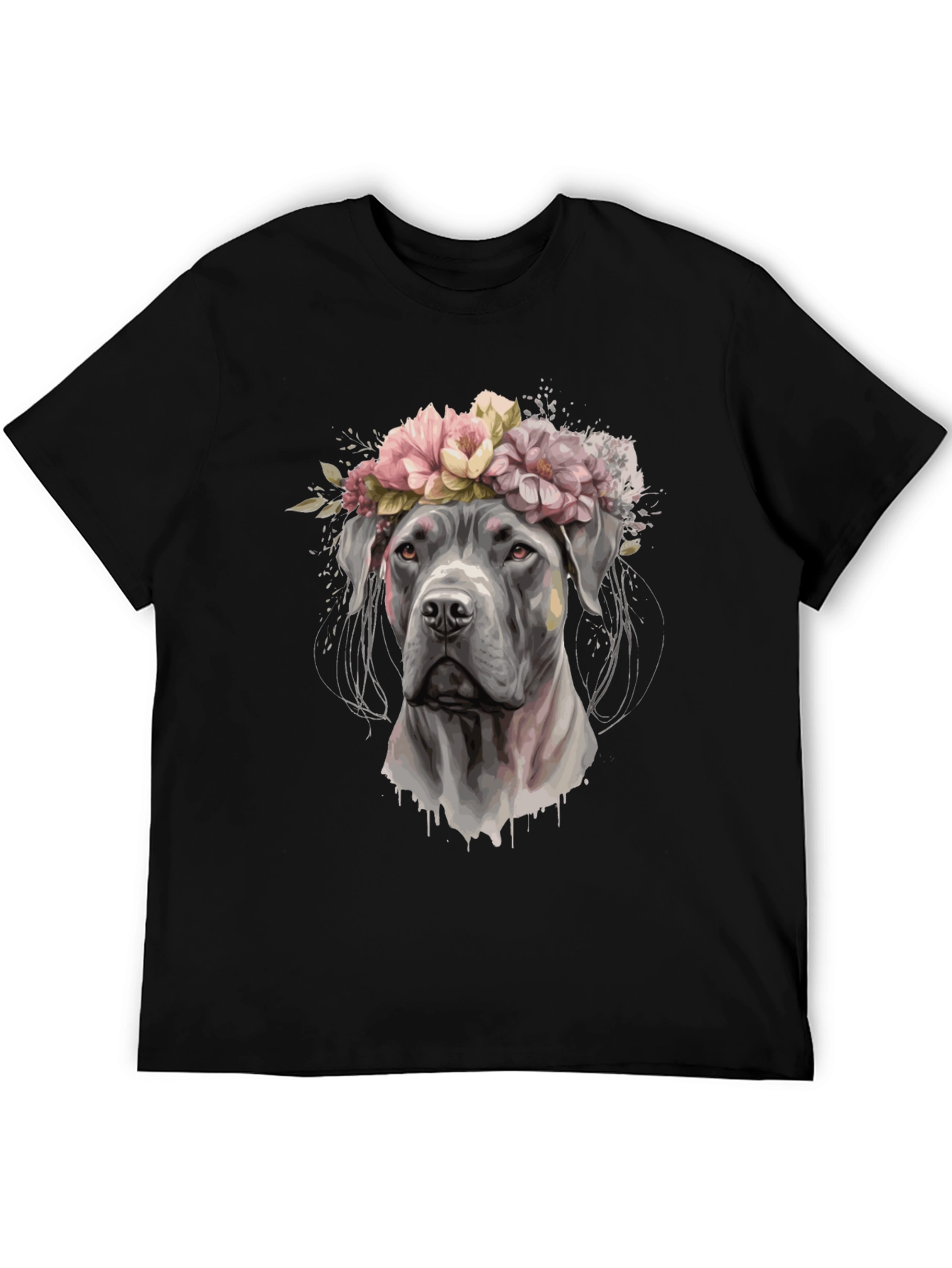 Black Dog with Flower Crown Black T-Shirt view 5