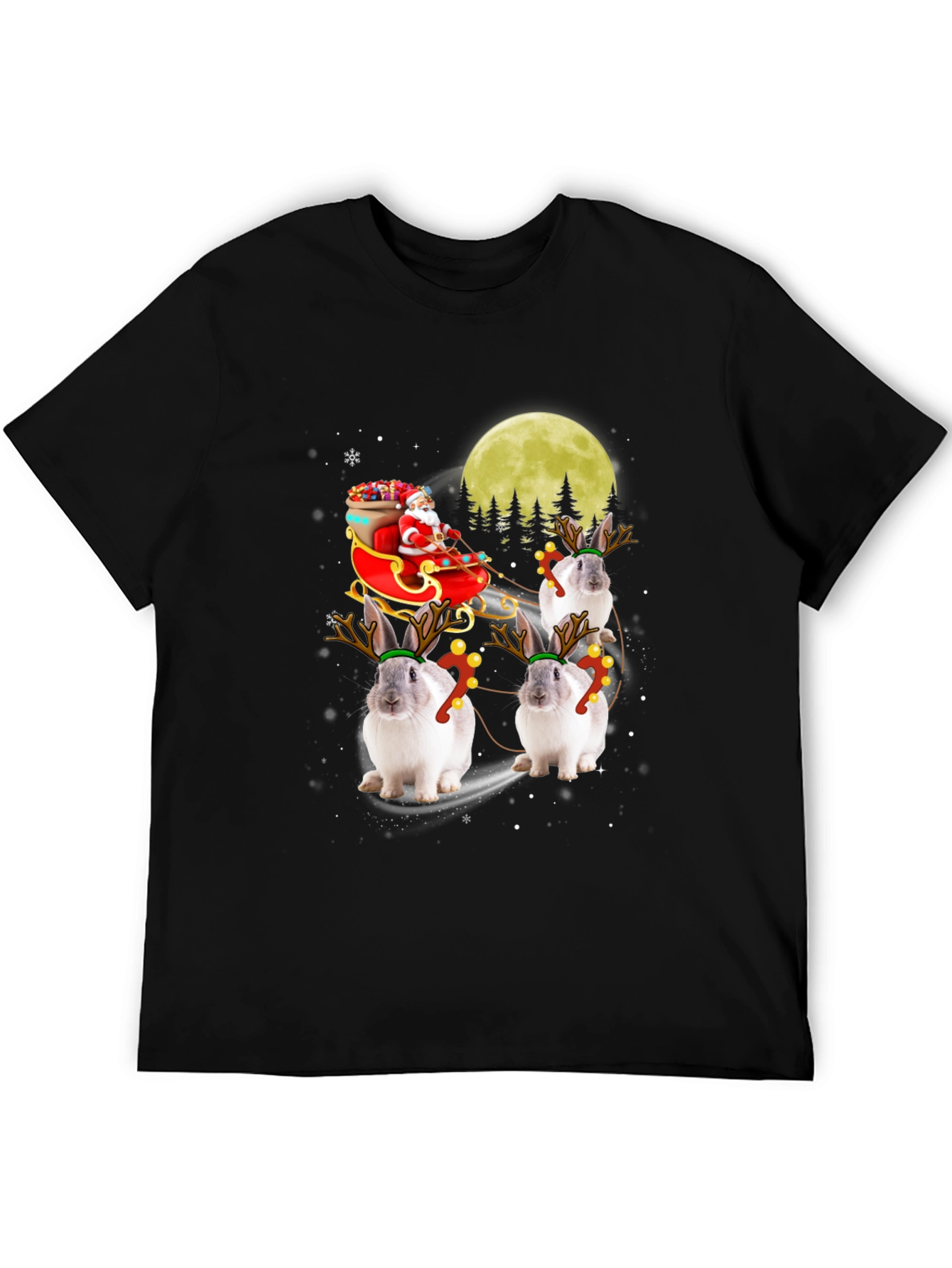 Black Christmas Bunny Reindeer T-Shirt view 5