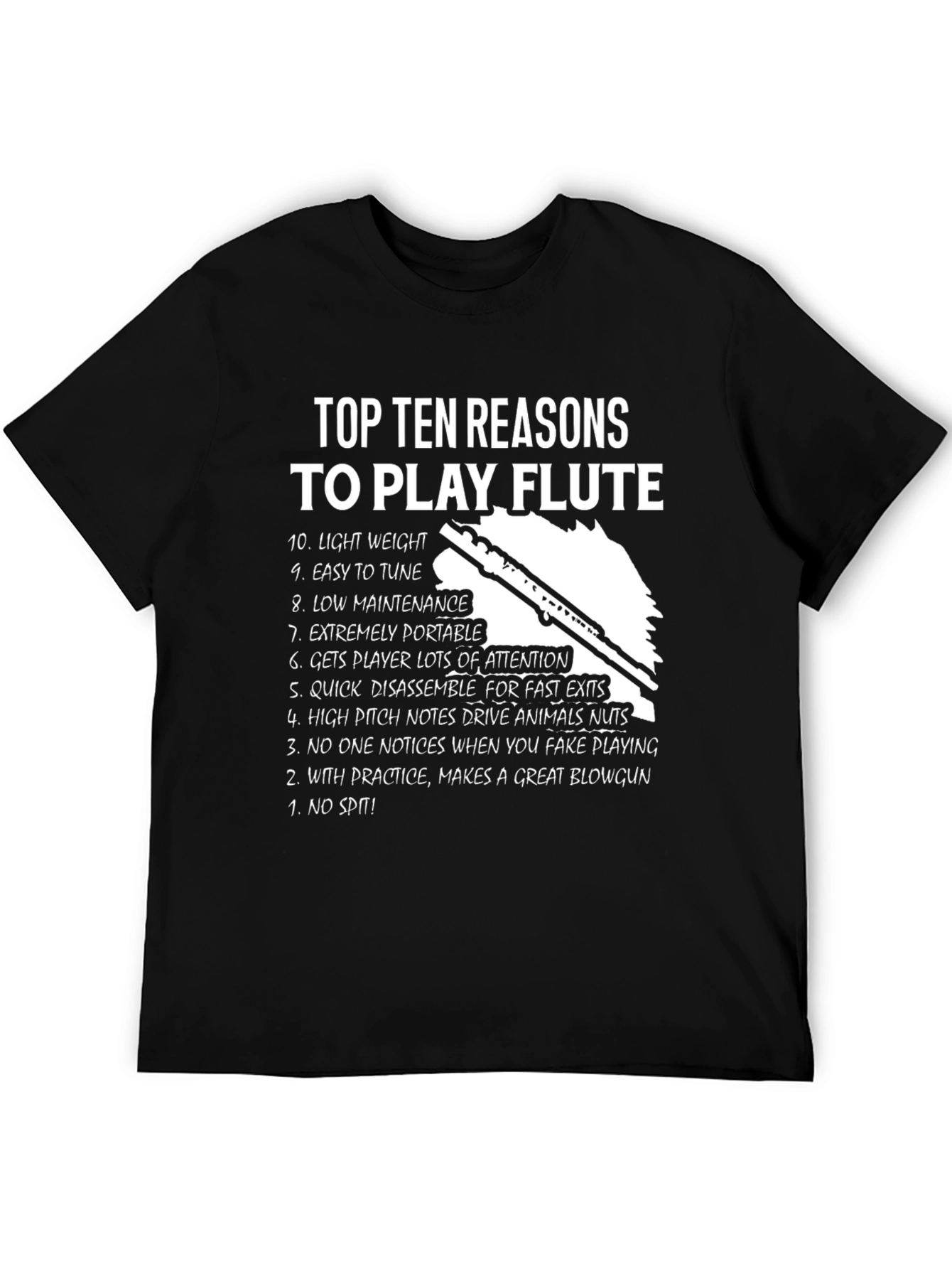 Black Top Ten Reasons to Play Flute T-Shirt view 5