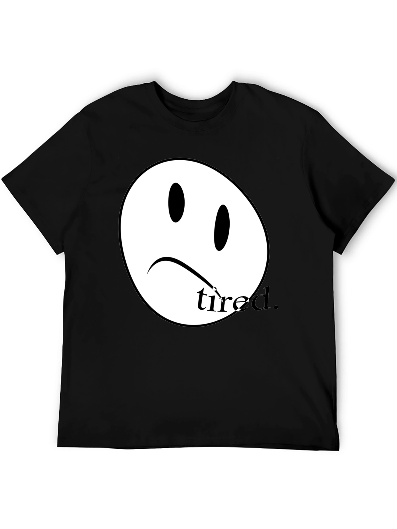 Black Sad Face Tired T-Shirt - Unisex Cotton Tee view 5