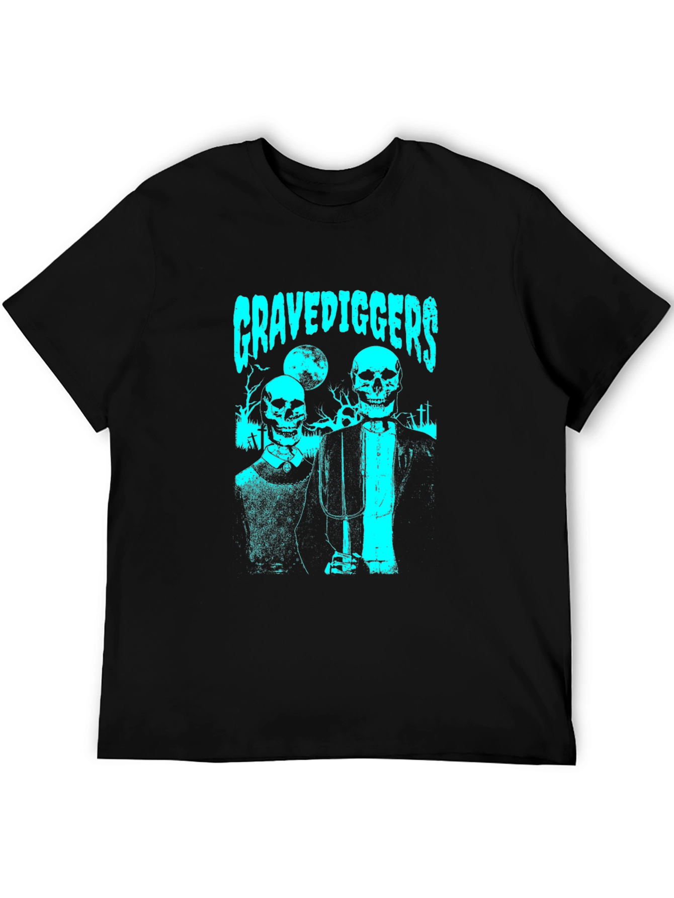 Black Gravediggers Skeleton Couple Graphic Black T-Shirt view 5