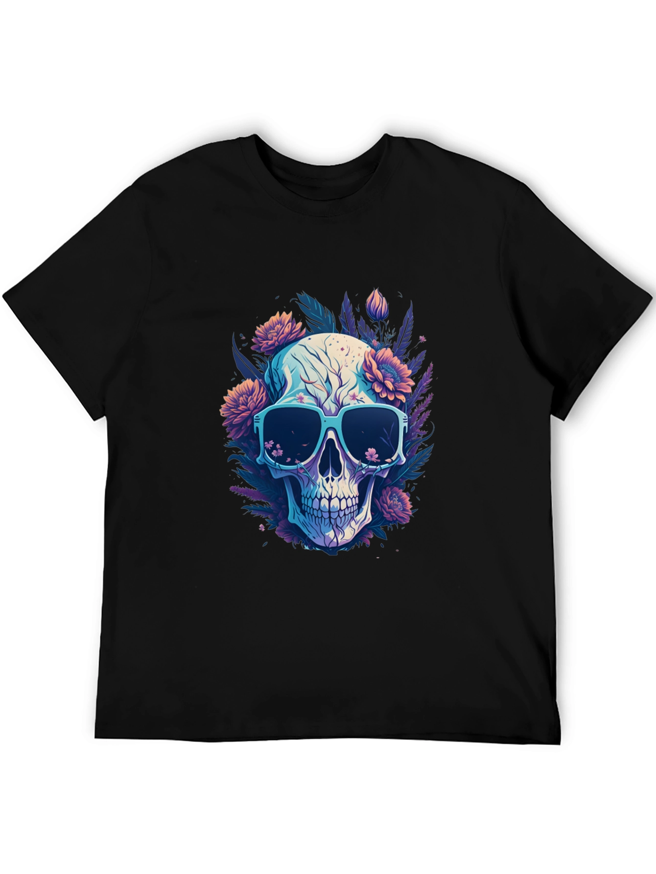 Black Skull and Flowers Graphic T-Shirt - Cool Style view 5
