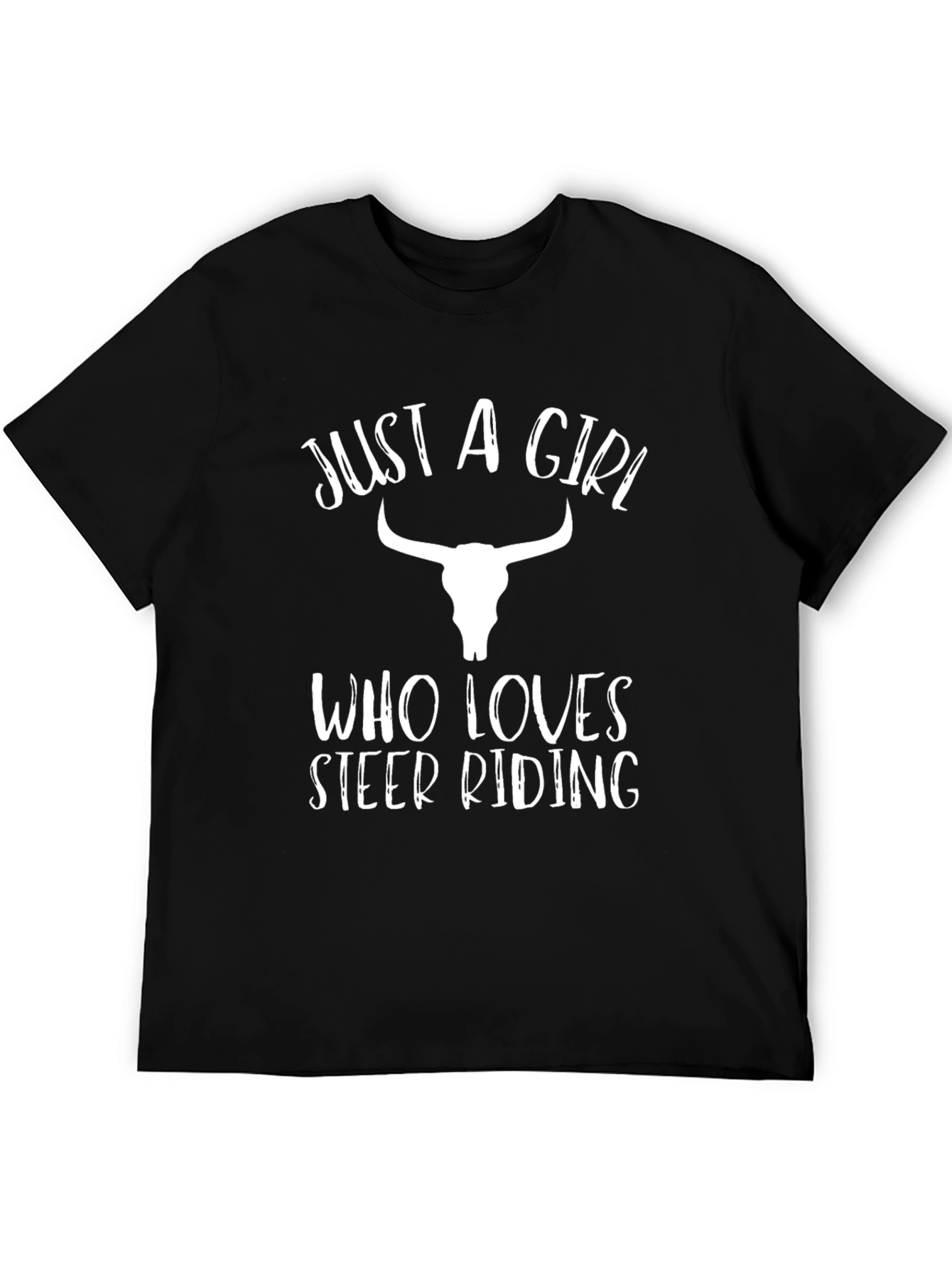 Black Just A Girl Who Loves Steer Riding T-Shirt view 5