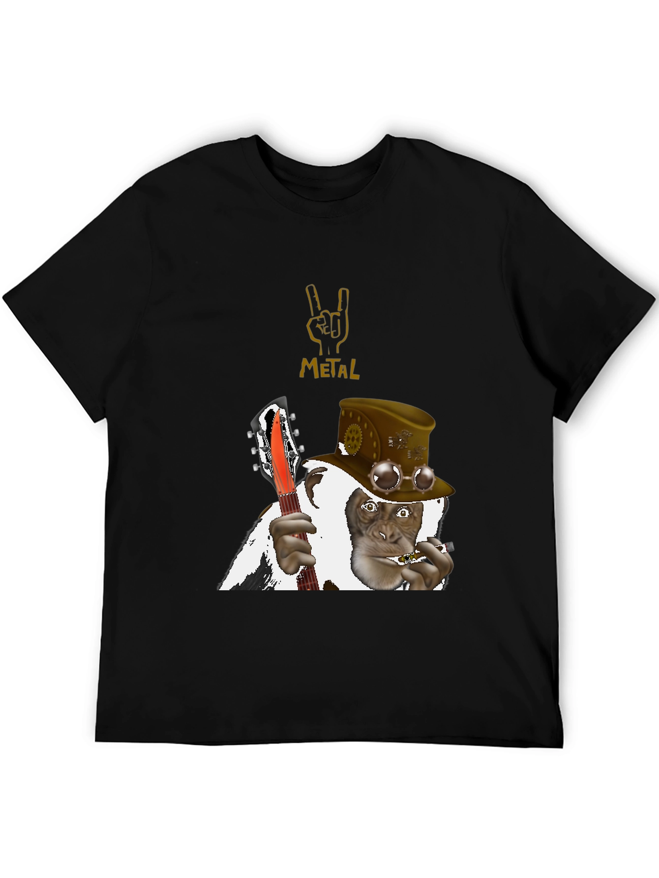 Black Steampunk Monkey Guitarist T-Shirt view 5