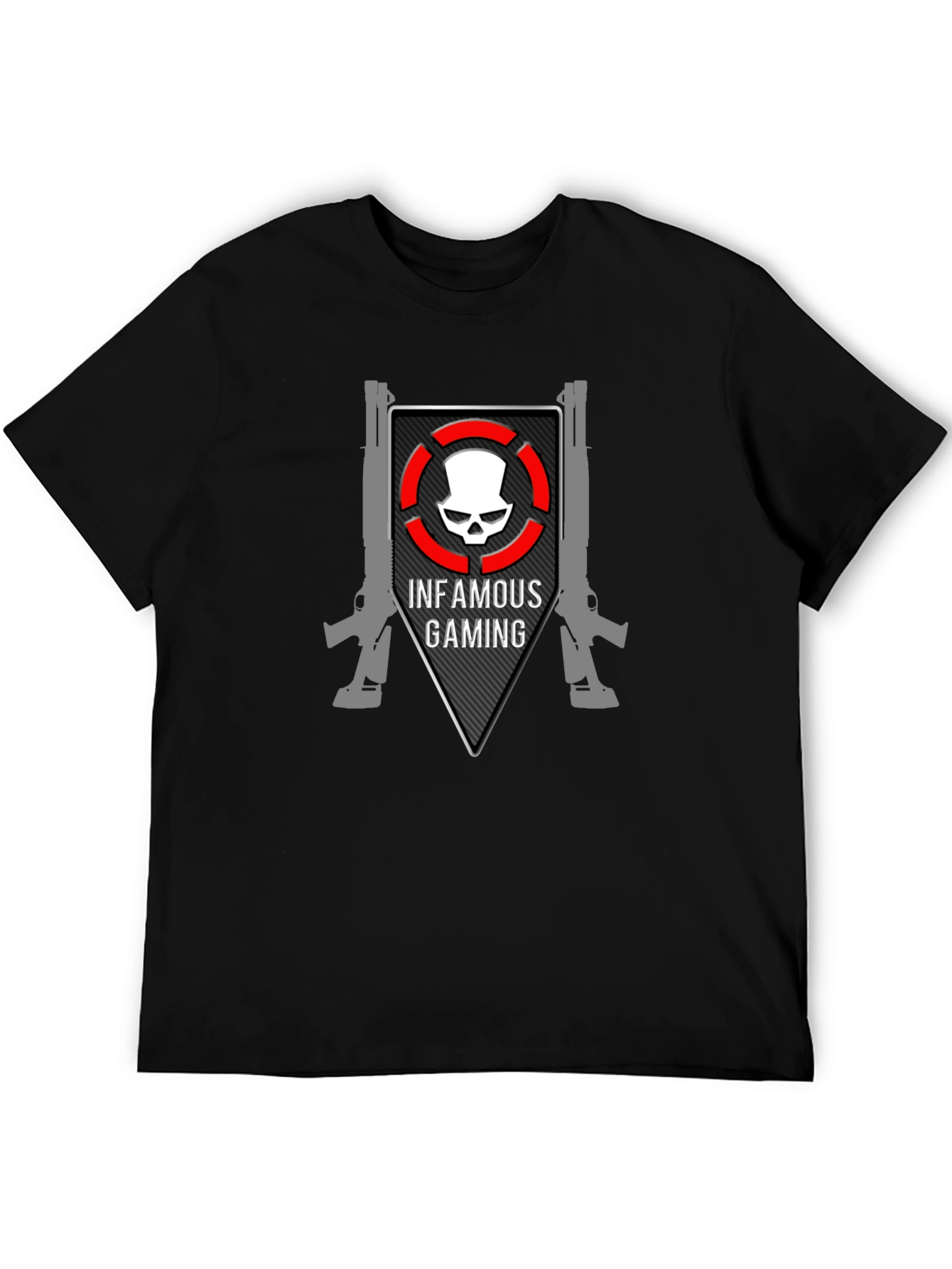 Black Infamous Gaming Black T-Shirt Skull Design view 5