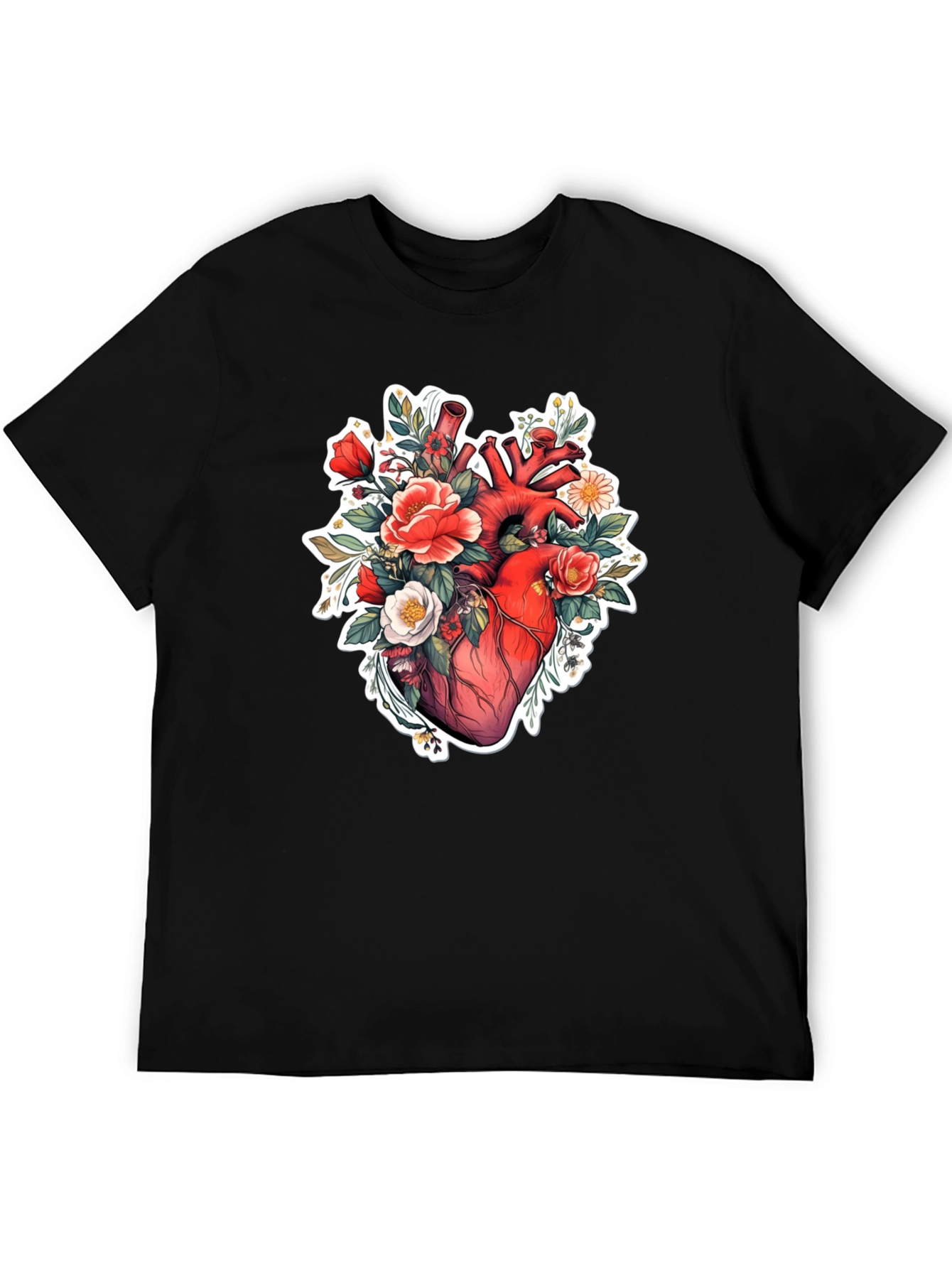 Black Anatomical Heart Floral T-Shirt view 5