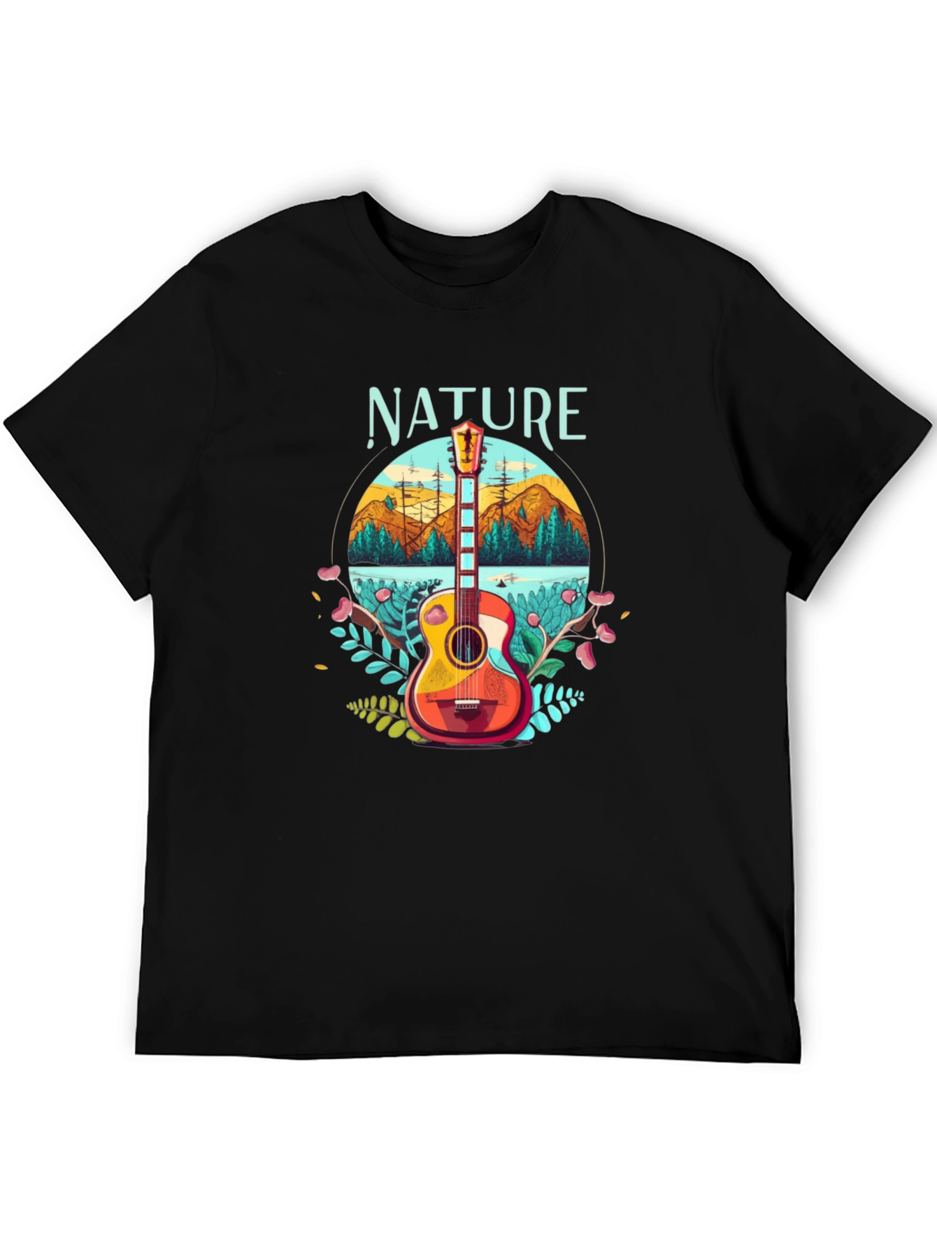 Black Nature Guitar T-Shirt - Outdoors Adventure Tee view 5