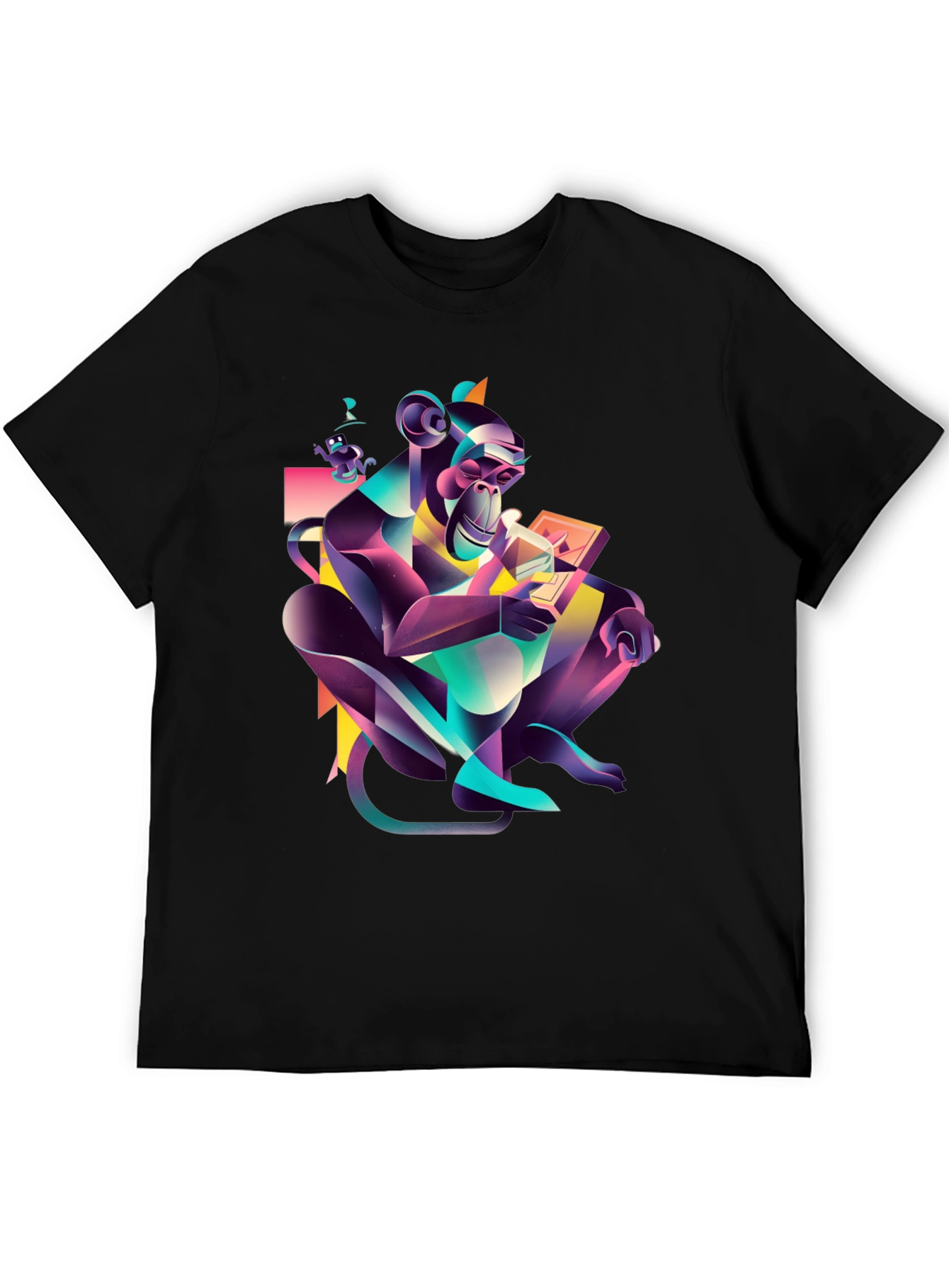 Black Abstract Monkey Graphic Black T-Shirt view 5