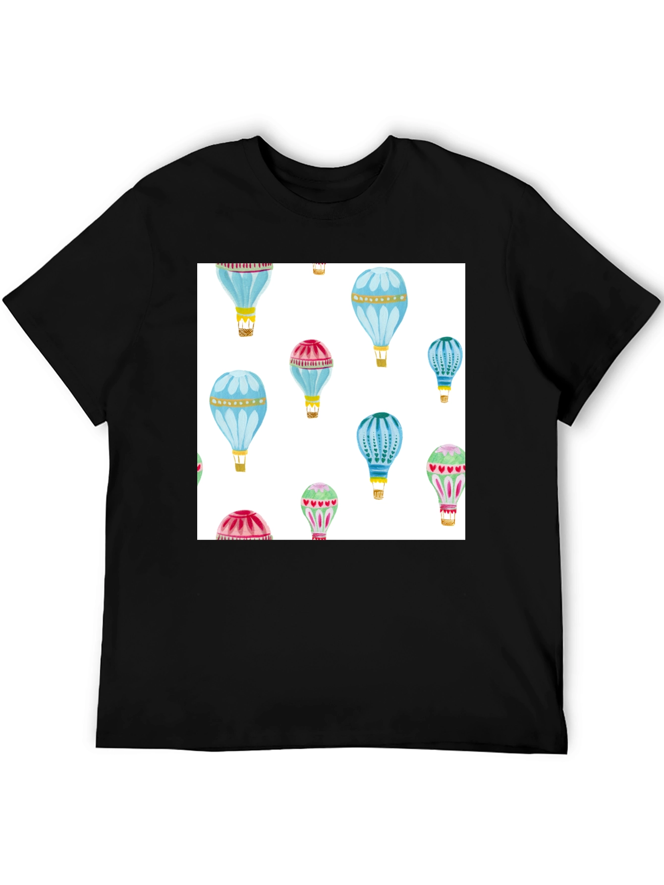 Black Hot Air Balloon Print Black T-Shirt view 5
