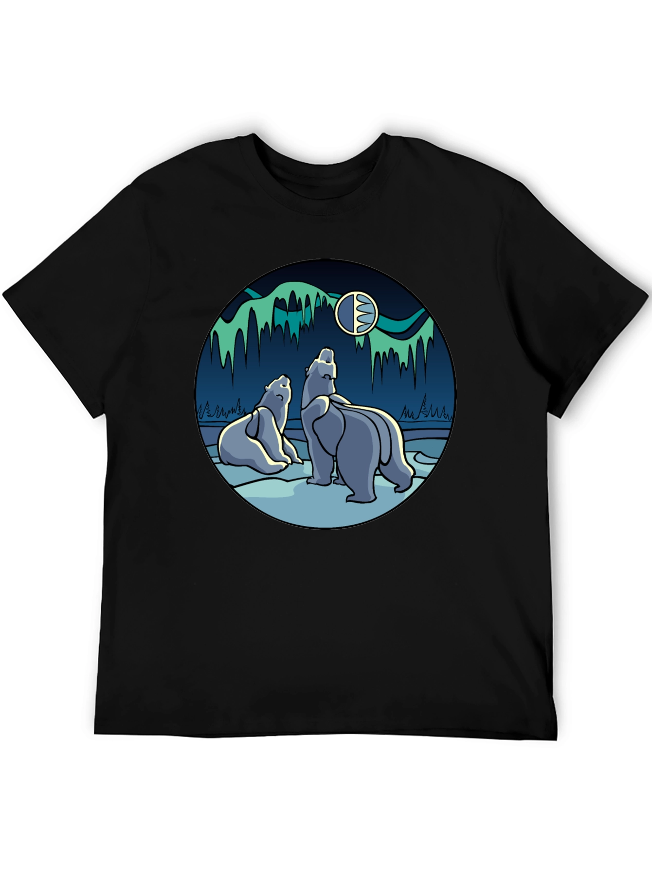 Black Polar Bear Aurora Graphic Tee - Black T-Shirt view 5