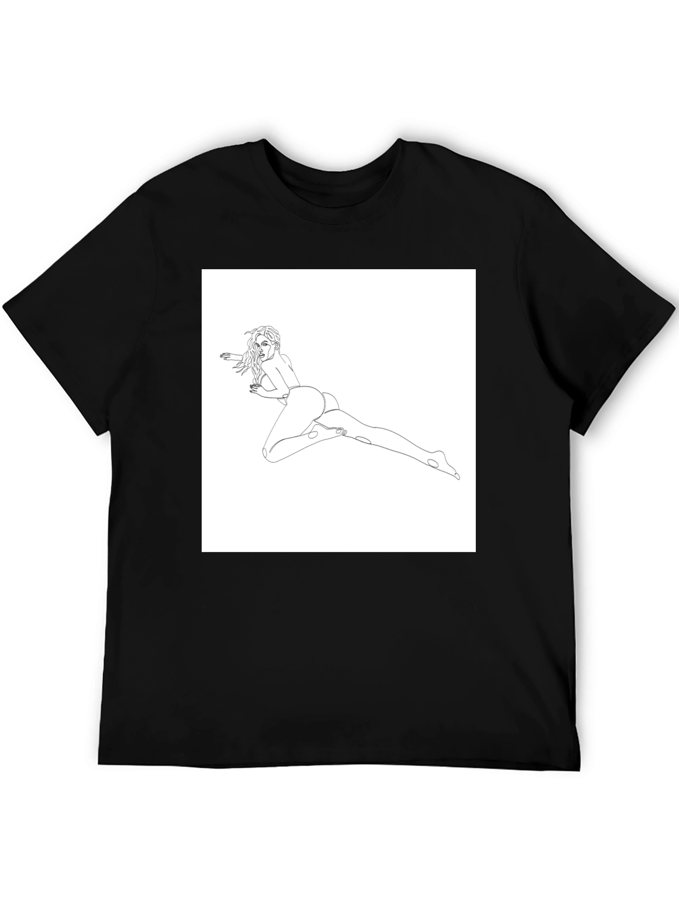 Black Line Art Woman's T-Shirt - Black view 5
