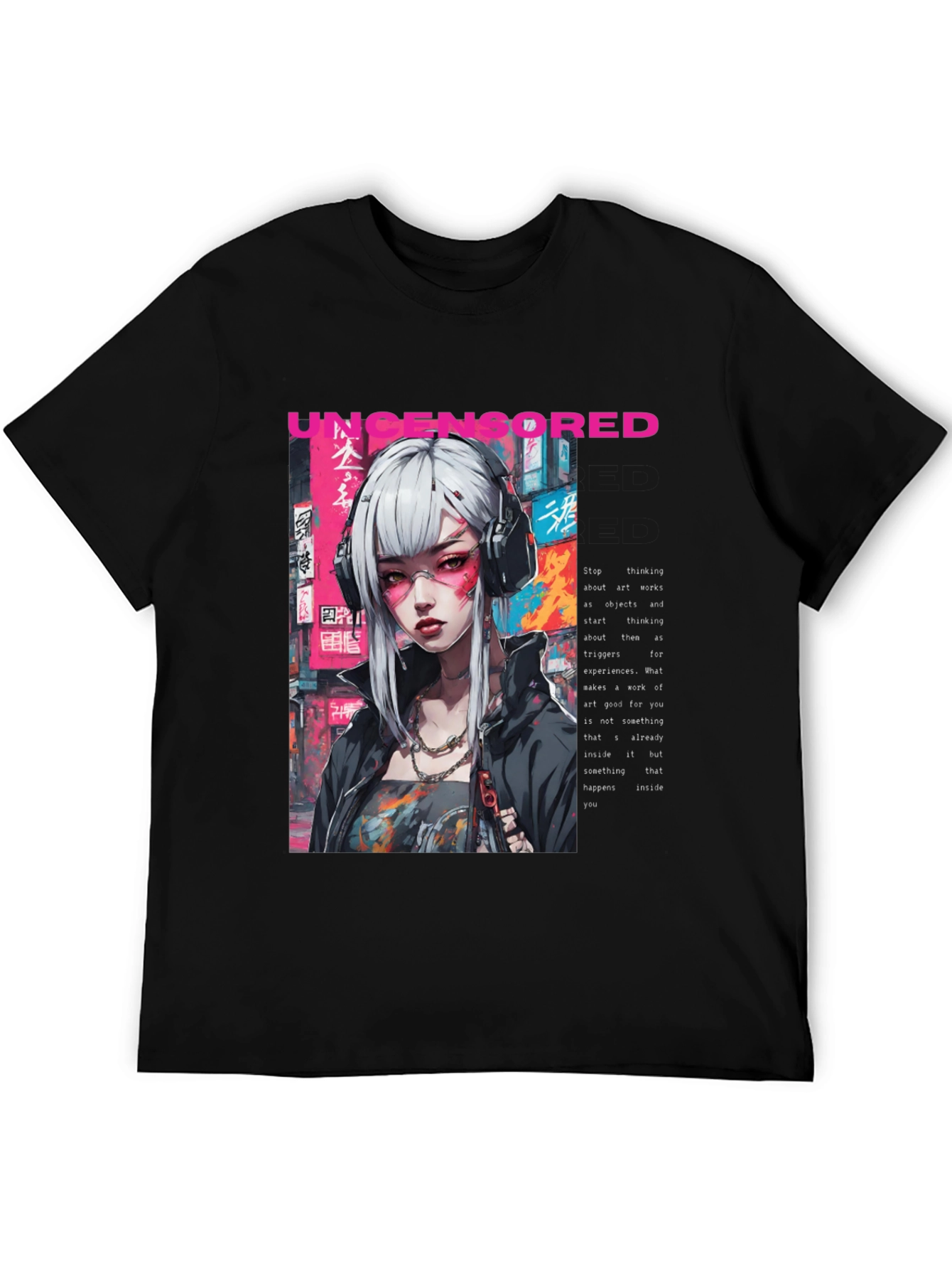 Black Uncensored Anime Girl Graphic T-Shirt view 5